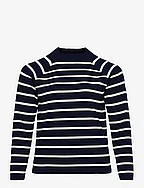 Striped Mockneck Sweater - NAVY/CREAM