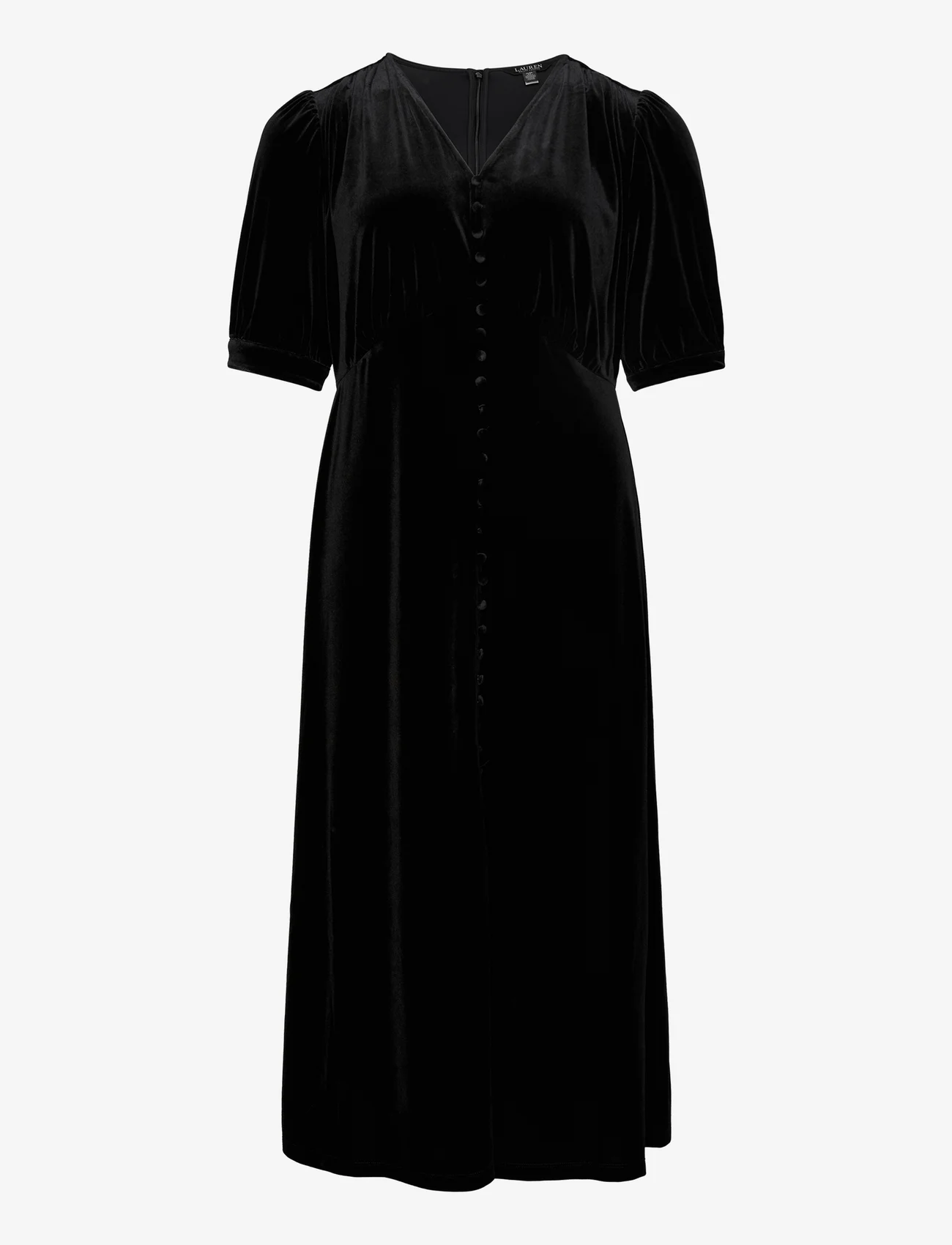 Lauren Women - Stretch Velvet Puff-Sleeve Midi Dress - vakarėlių drabužiai išparduotuvių kainomis - black velvet - 0