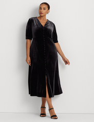 Lauren Women - Stretch Velvet Puff-Sleeve Midi Dress - vakarėlių drabužiai išparduotuvių kainomis - black velvet - 4