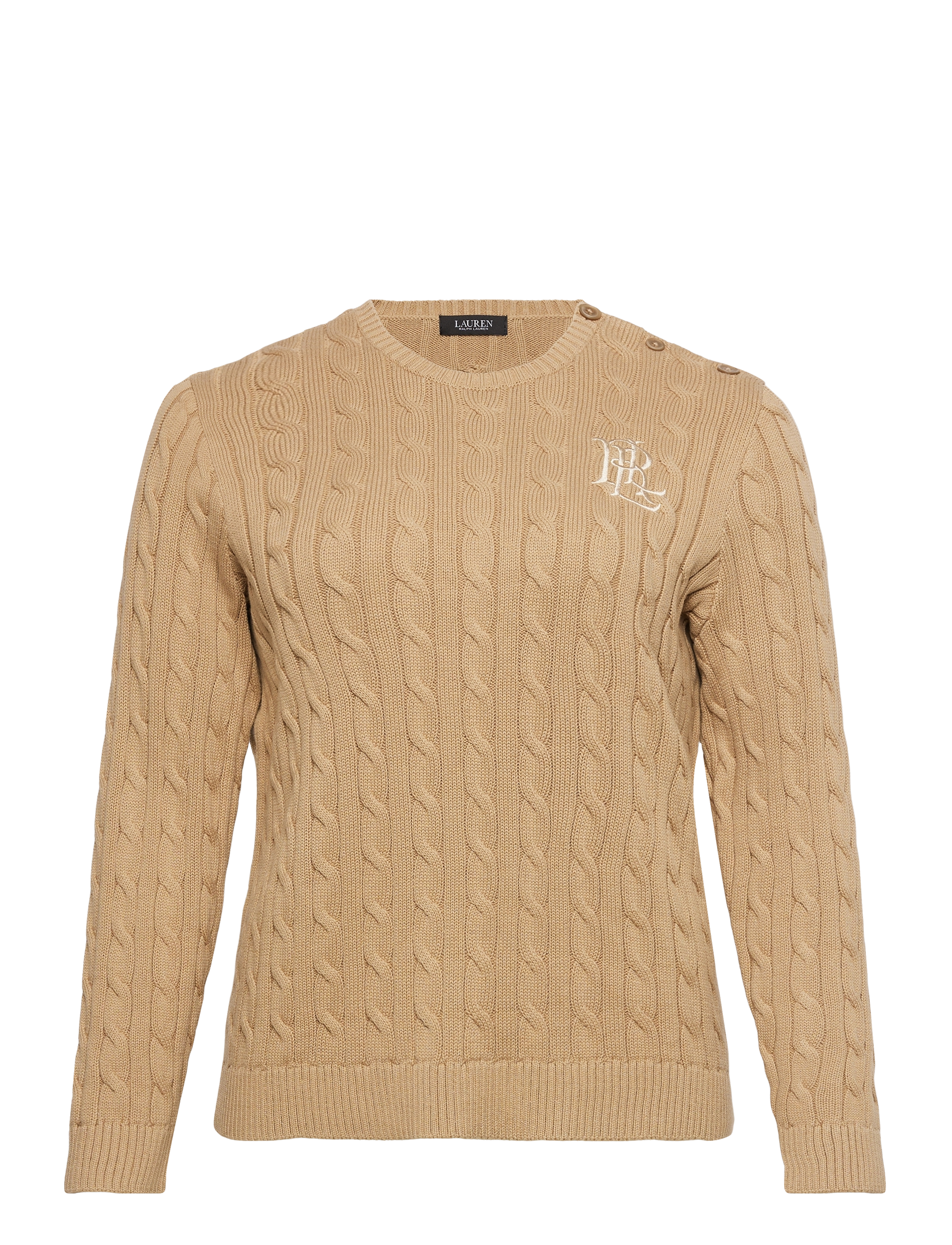LAUREN Damen Button-Trim Cable-Knit Baumwolle Pullover Cream - 54-56 - Damen