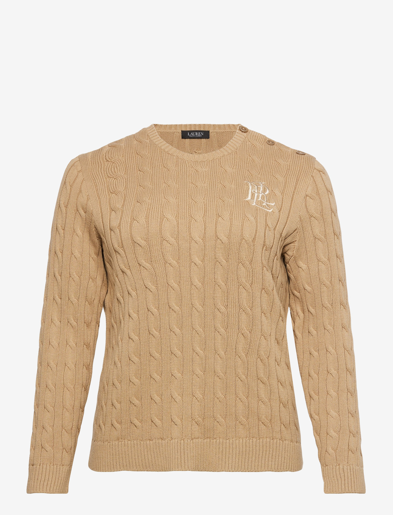 Lauren Women - Button-Trim Cable-Knit Cotton Sweater - striktrøjer - birch tan - 0