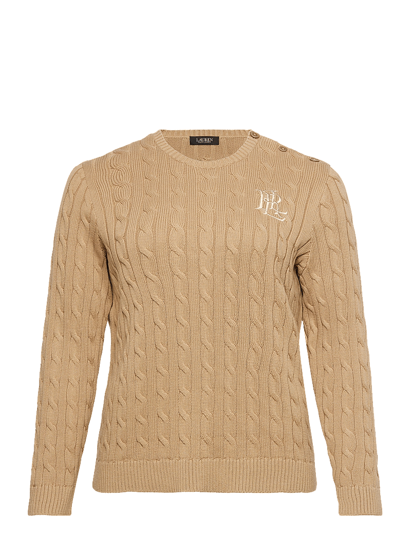 Lauren Women - Button-Trim Cable-Knit Cotton Sweater - striktrøjer - birch tan - 0