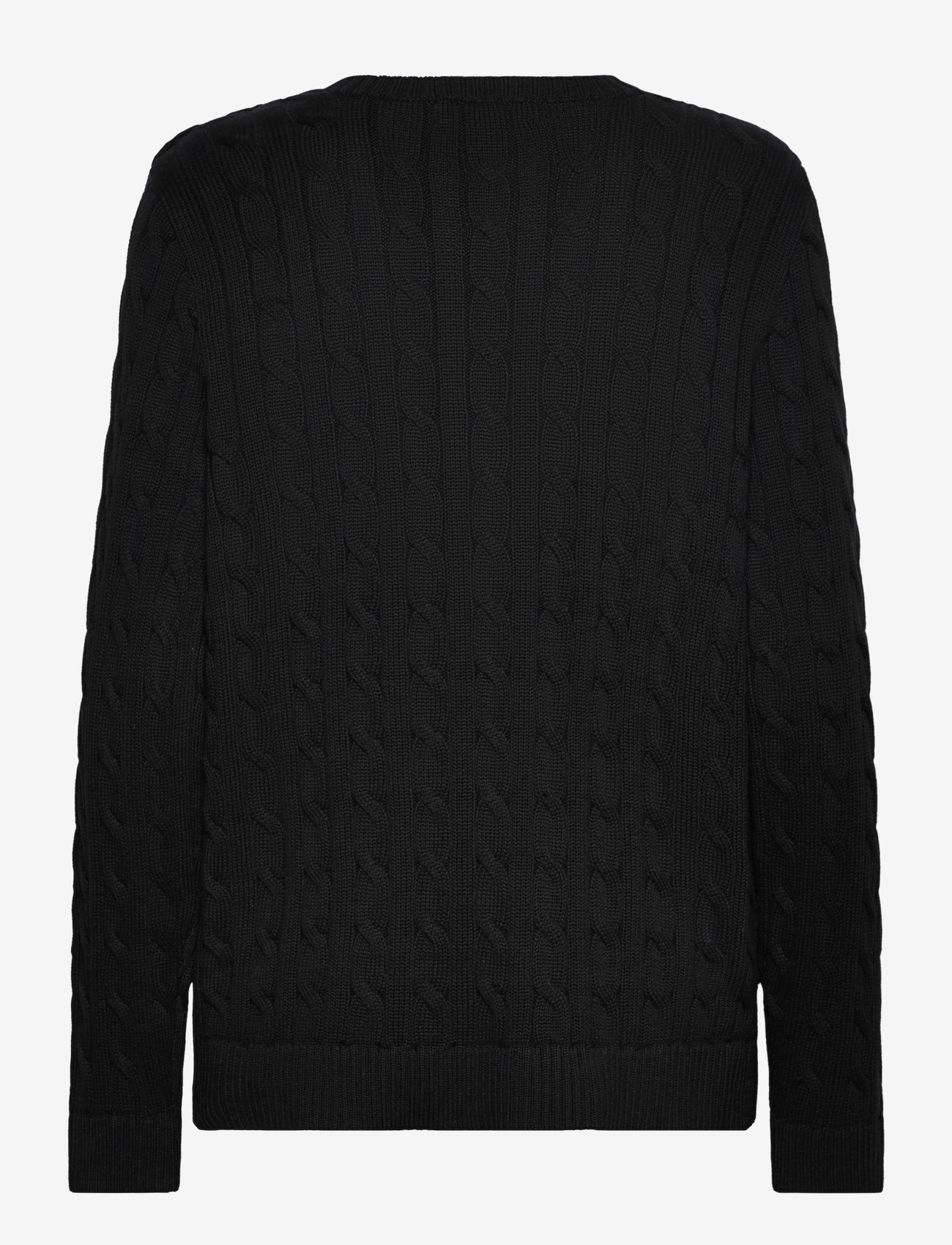 Lauren Women - Button-Trim Cable-Knit Cotton Sweater - striktrøjer - black - 2