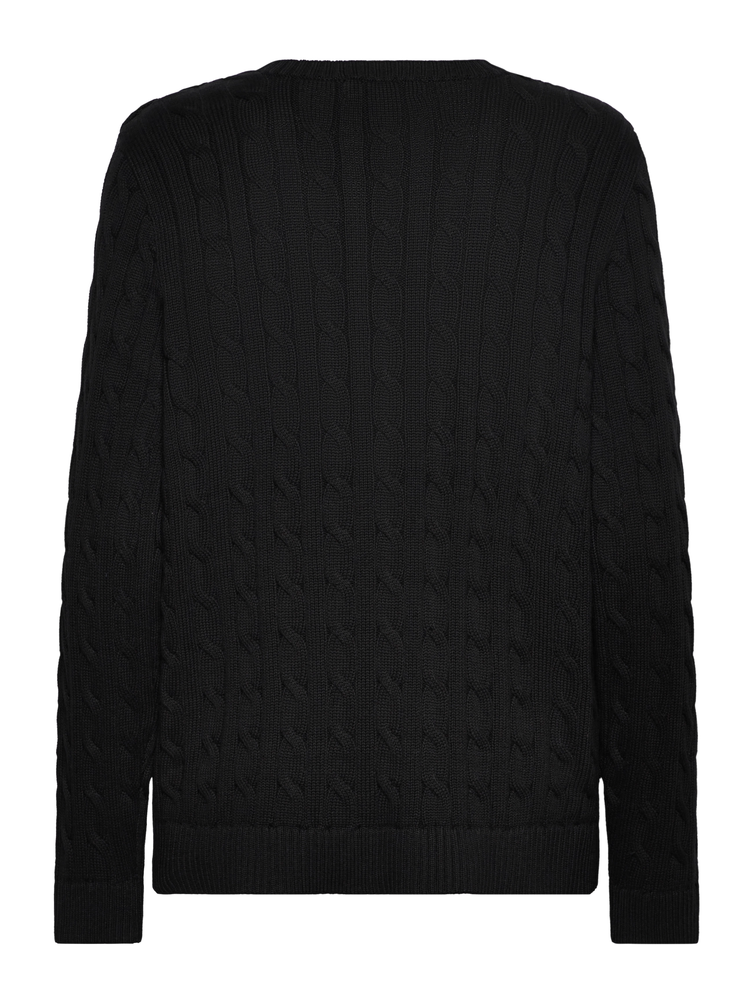 Lauren Women - Button-Trim Cable-Knit Cotton Sweater - pullover - black - 2