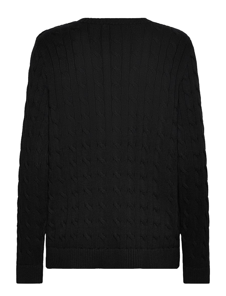 Lauren Women - Button-Trim Cable-Knit Cotton Sweater - pullover - black - 2