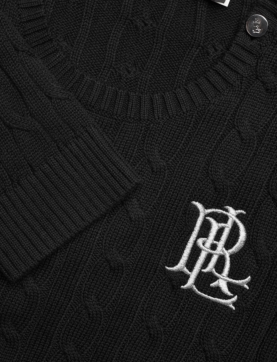 Lauren Women - Button-Trim Cable-Knit Cotton Sweater - pullover - black - 3