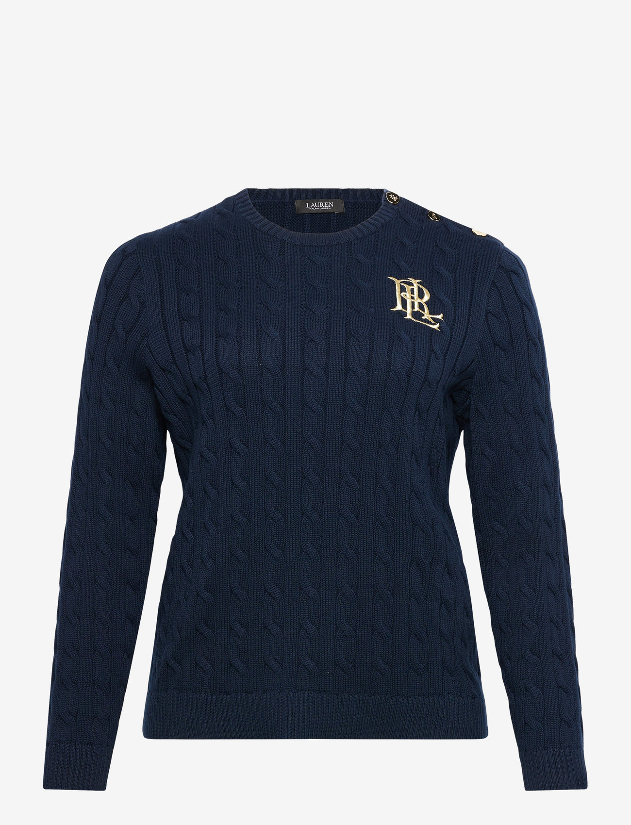 Lauren Women - Button-Trim Cable-Knit Cotton Sweater - peysur - lauren navy - 0
