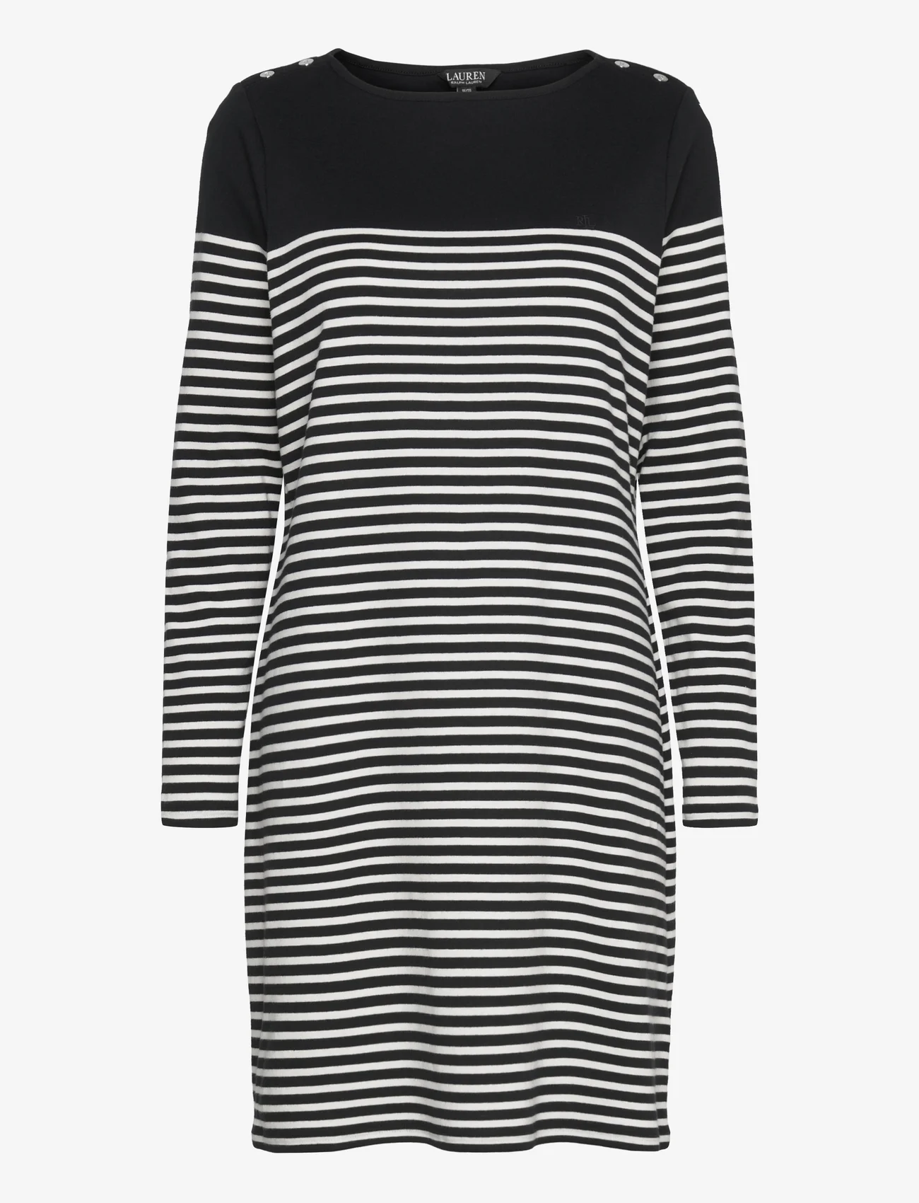 Lauren Women - Striped Cotton Boatneck Dress - kurze kleider - black/mascarpone - 0