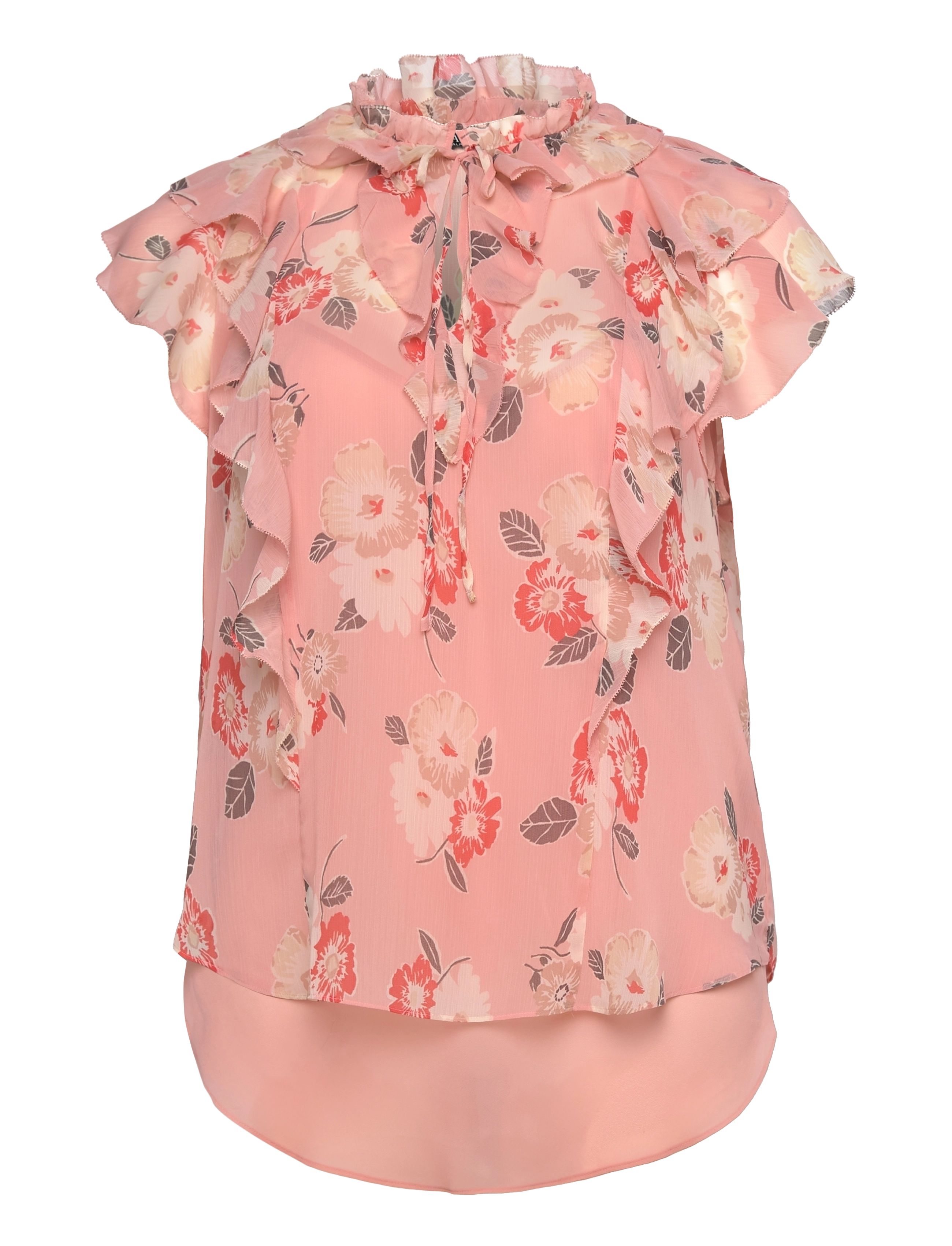 LAUREN Damen Floral Ruffle-Trim Georgette Bluse Pink - 46-48 - Damen