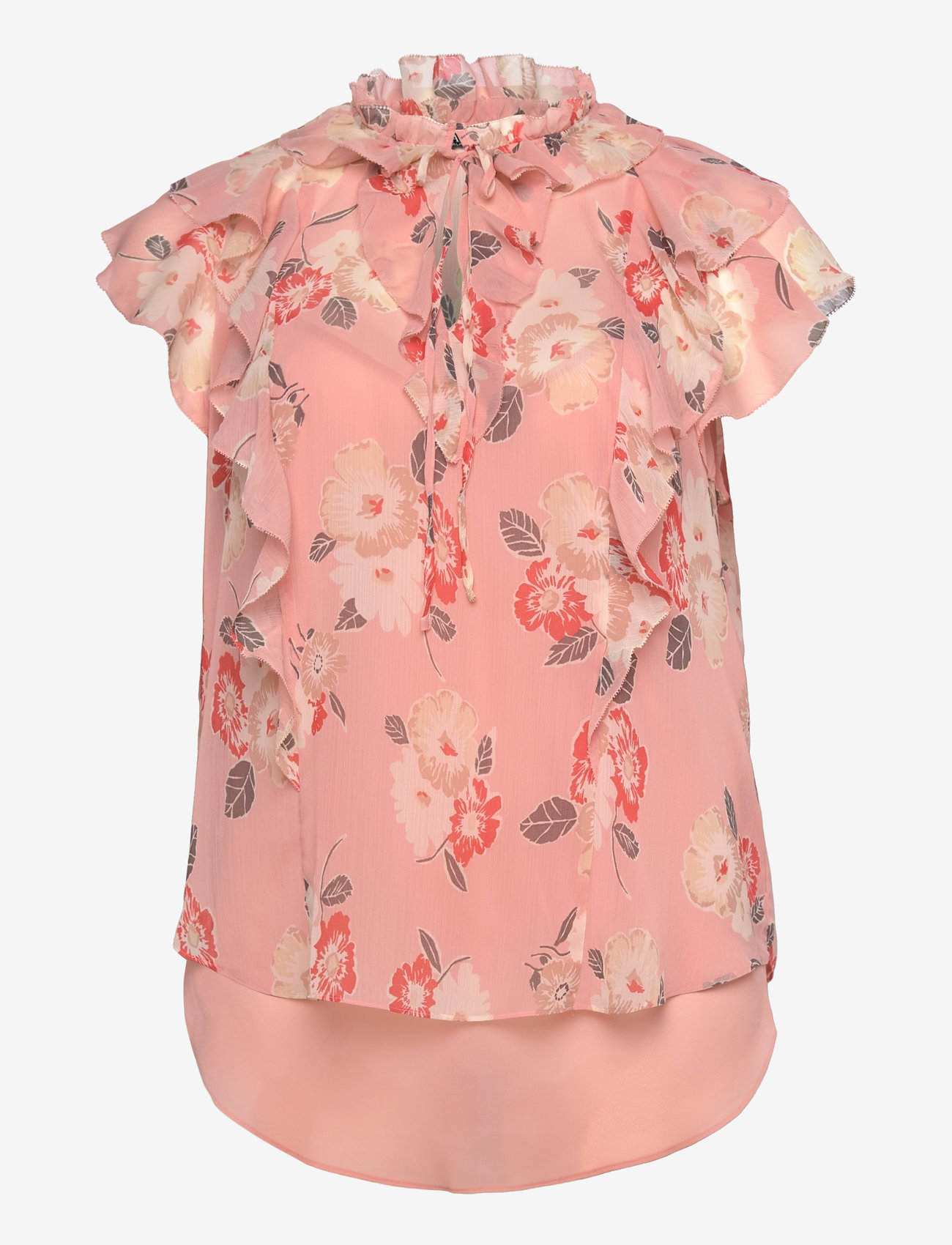 Lauren Women - Floral Ruffle-Trim Georgette Blouse - stutterma blússur - pink multi - 0