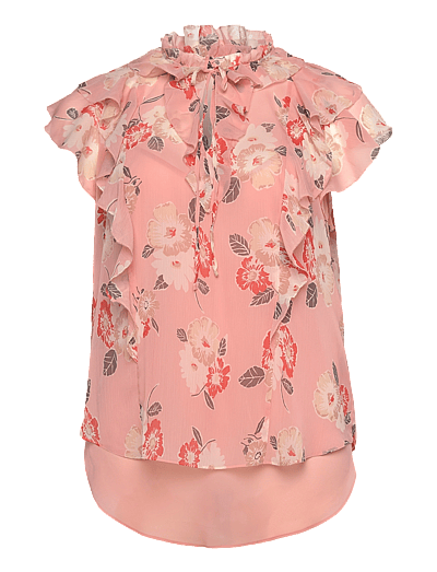 Lauren Women Floral Ruffle-Trim Georgette Blouse - Kurzärmelige Blusen - PINK MULTI / pink/rose