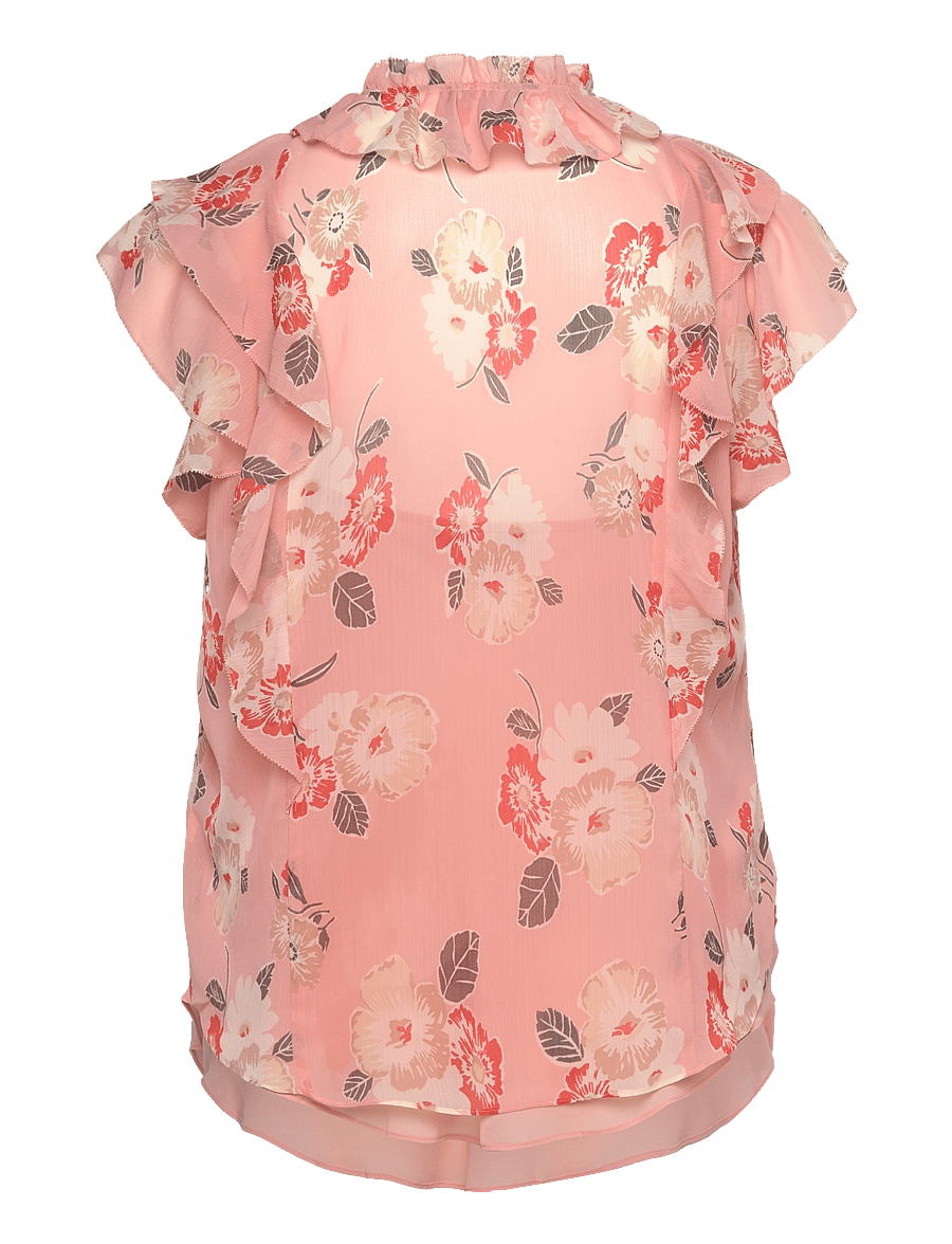 Lauren Women - Floral Ruffle-Trim Georgette Blouse - kortærmede bluser - pink multi - 2