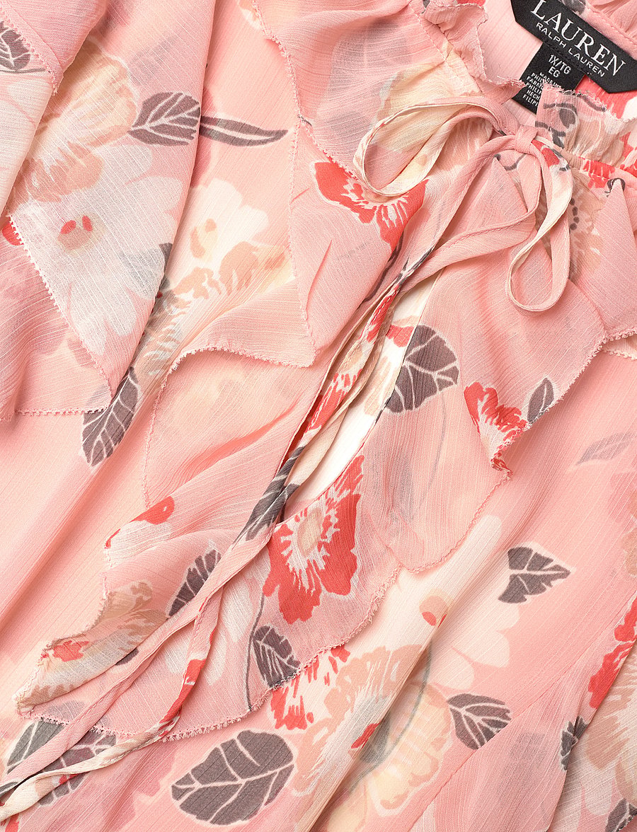 Lauren Women - Floral Ruffle-Trim Georgette Blouse - kortærmede bluser - pink multi - 3