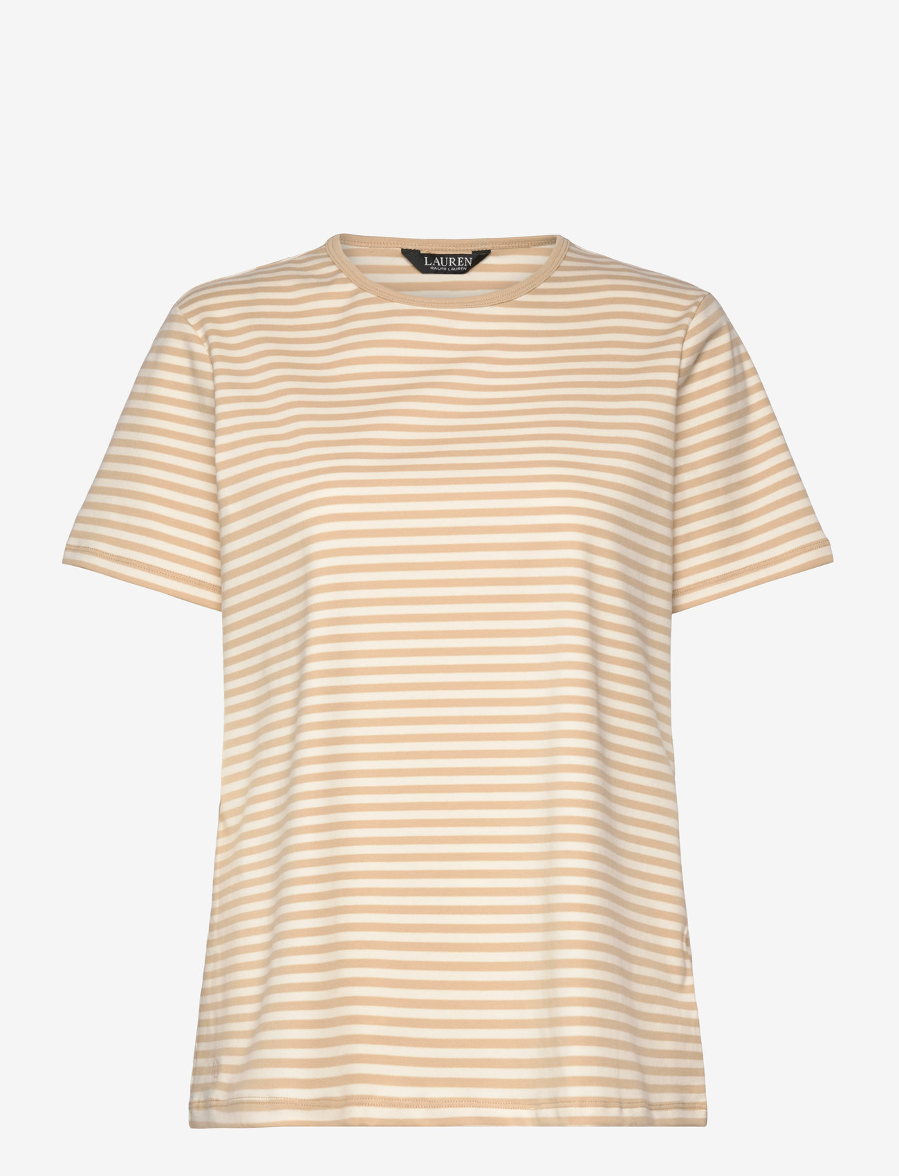 Lauren Women - Striped Stretch Cotton Crewneck Tee - t-shirts - sand dune/mascarp - 0