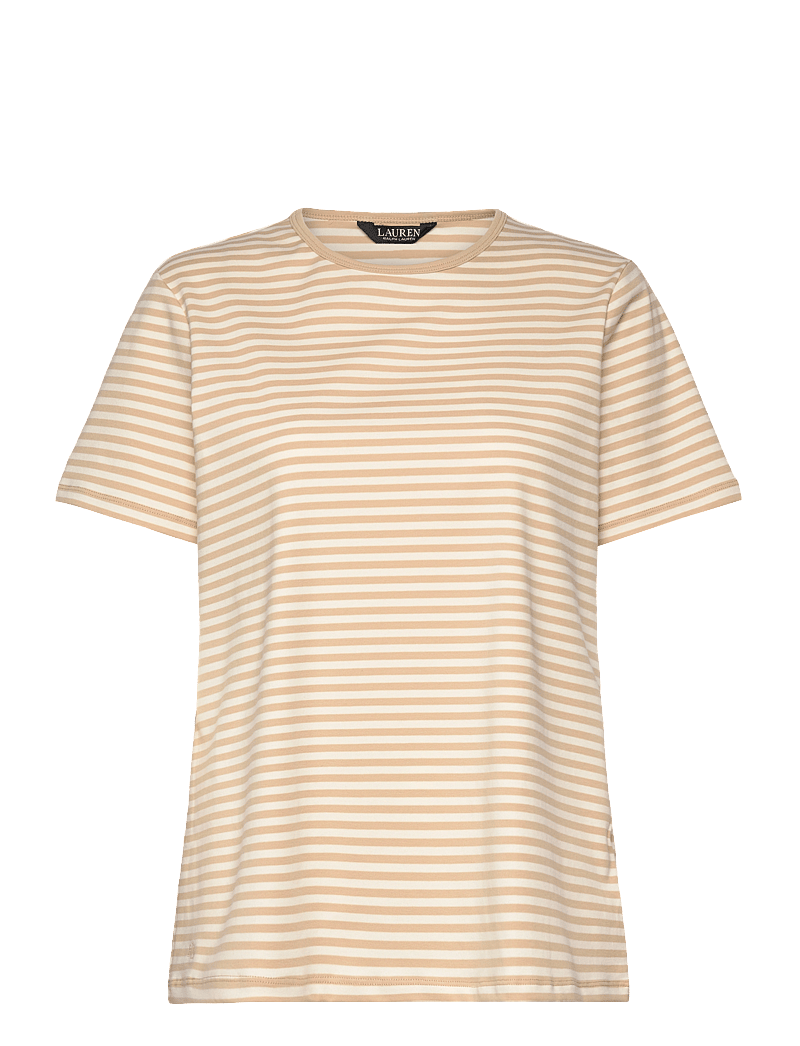 Lauren Women - Striped Stretch Cotton Crewneck Tee - t-shirts - sand dune/mascarp - 0