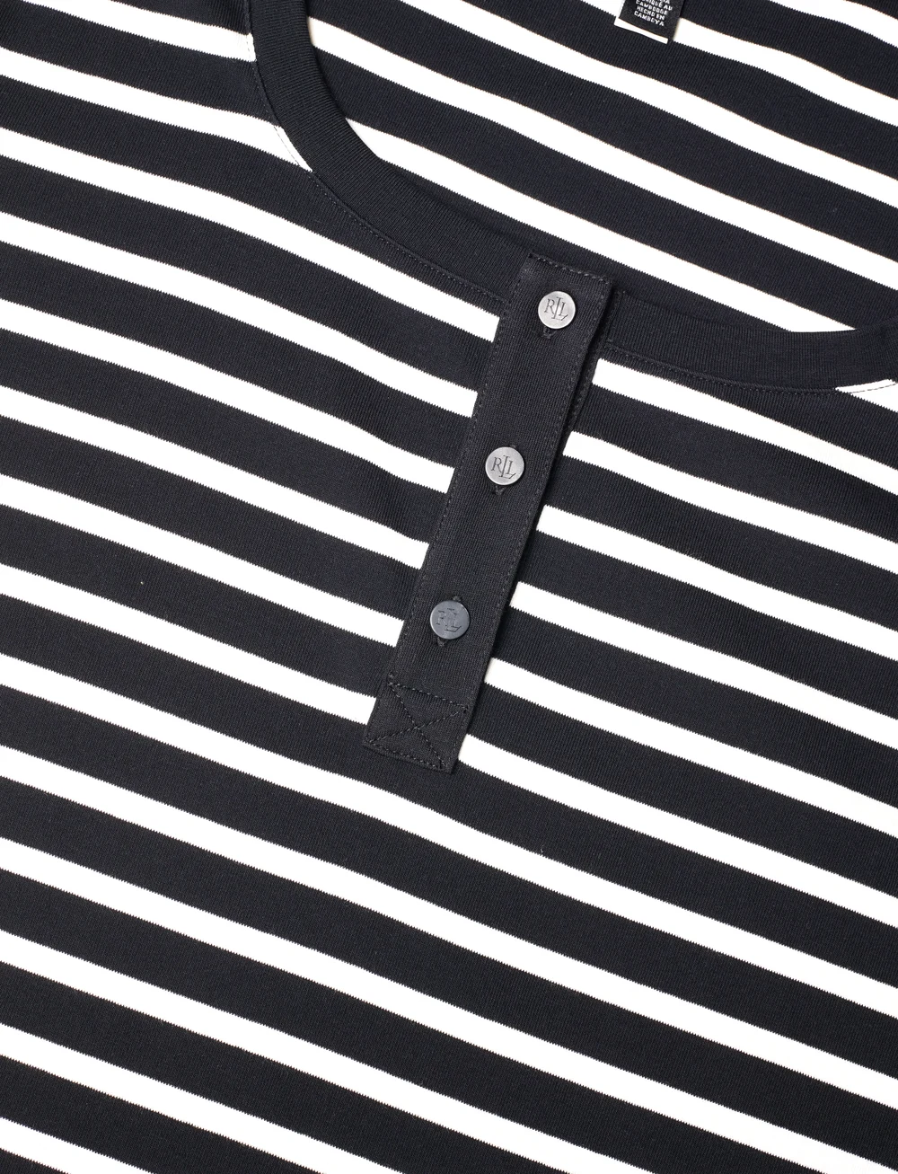 Lauren Women - Striped Elbow-Sleeve Henley Top - t-särgid - black/mascarpone - 2