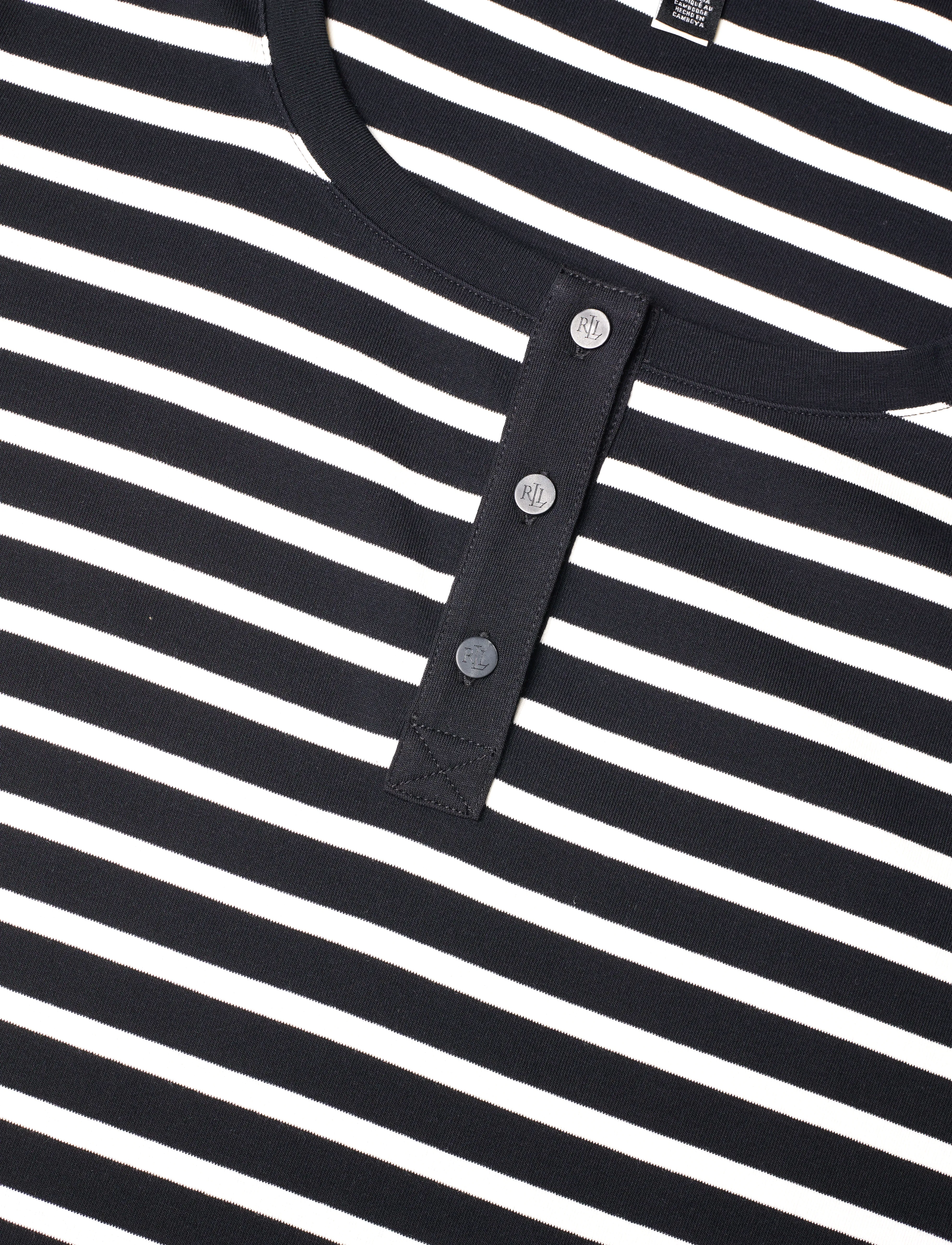 Lauren Women - Striped Elbow-Sleeve Henley Top - black/mascarpone - 2