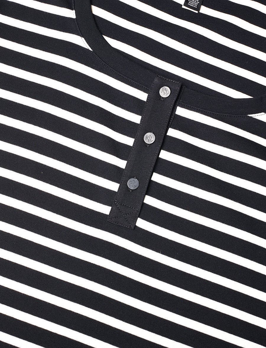 Lauren Women - Striped Elbow-Sleeve Henley Top - black/mascarpone - 2