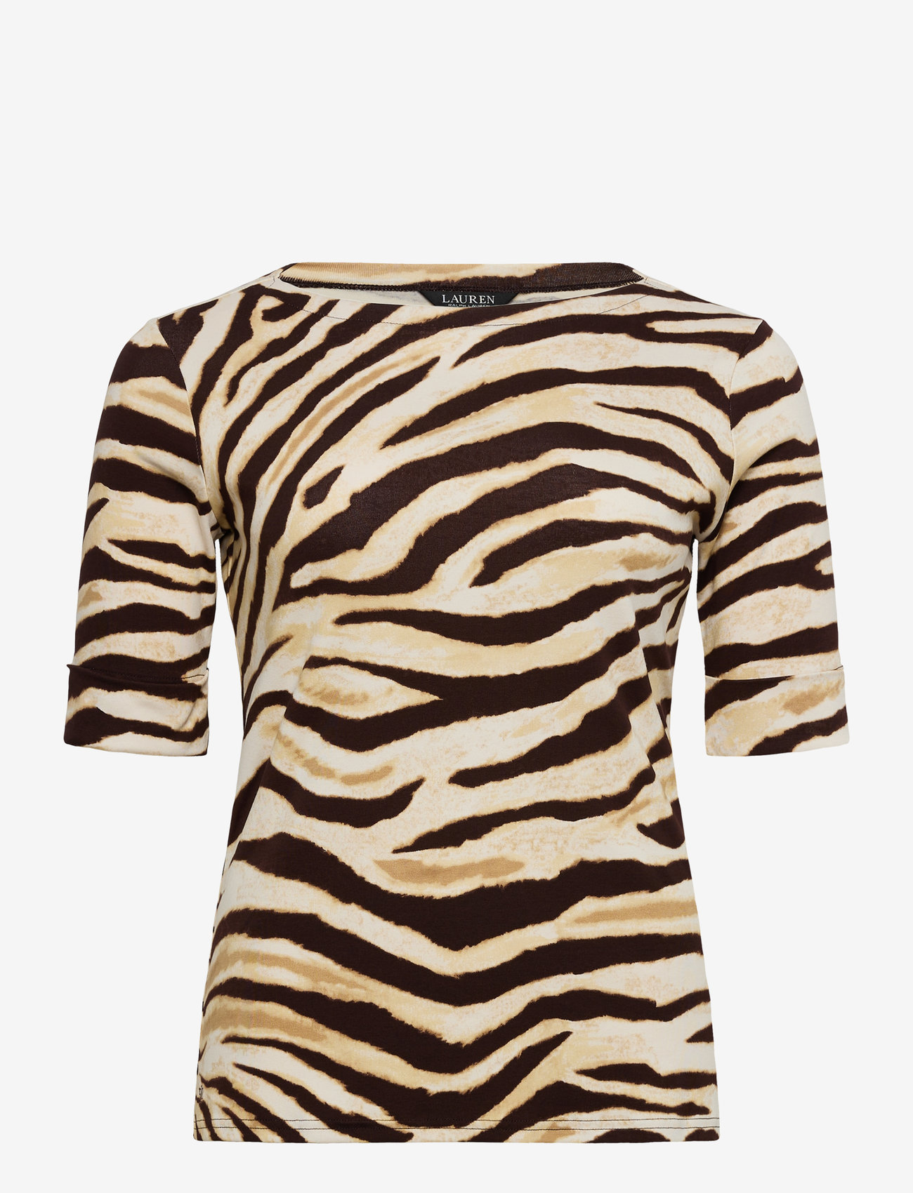 Lauren Women - Zebra-Print Stretch Cotton Boatneck Tee - t-shirts - cream/brown - 0