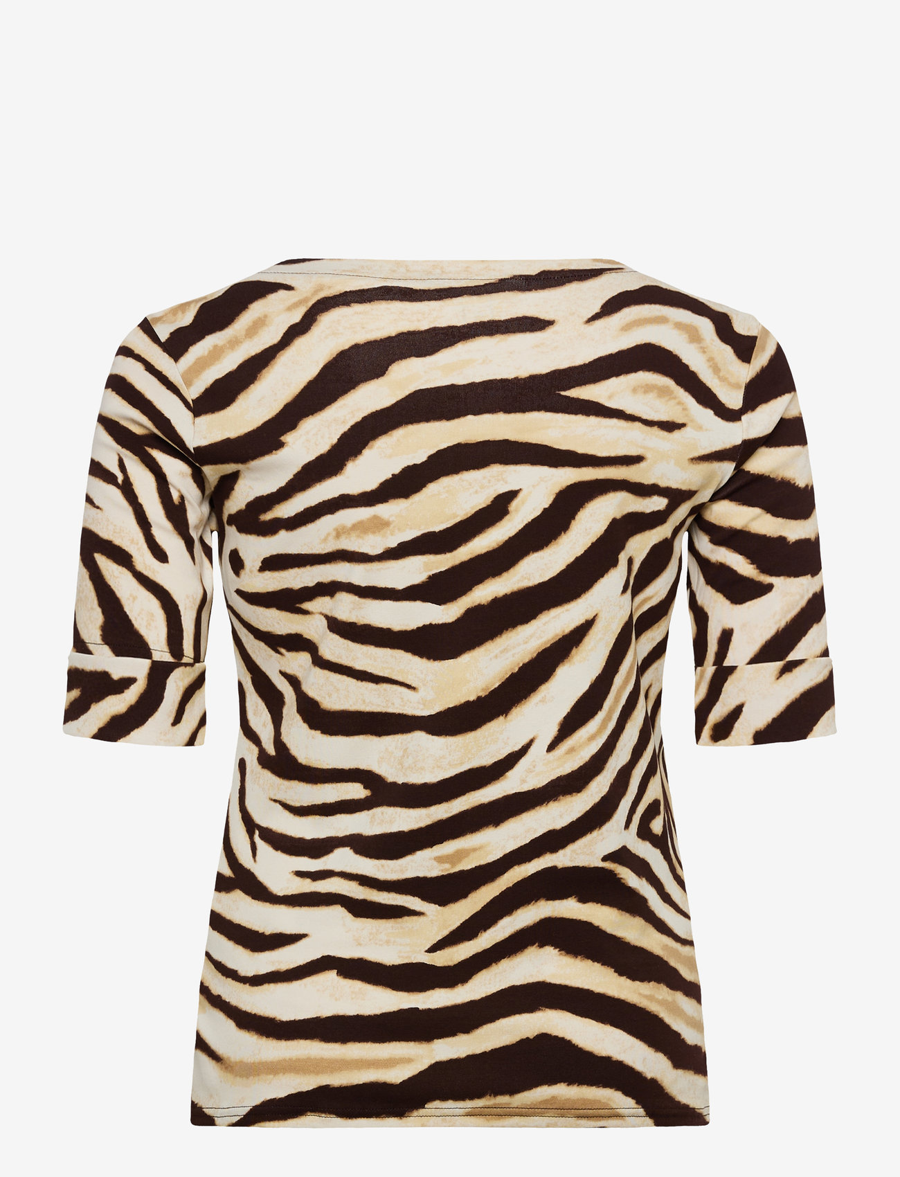 Lauren Women - Zebra-Print Stretch Cotton Boatneck Tee - t-shirts - cream/brown - 1