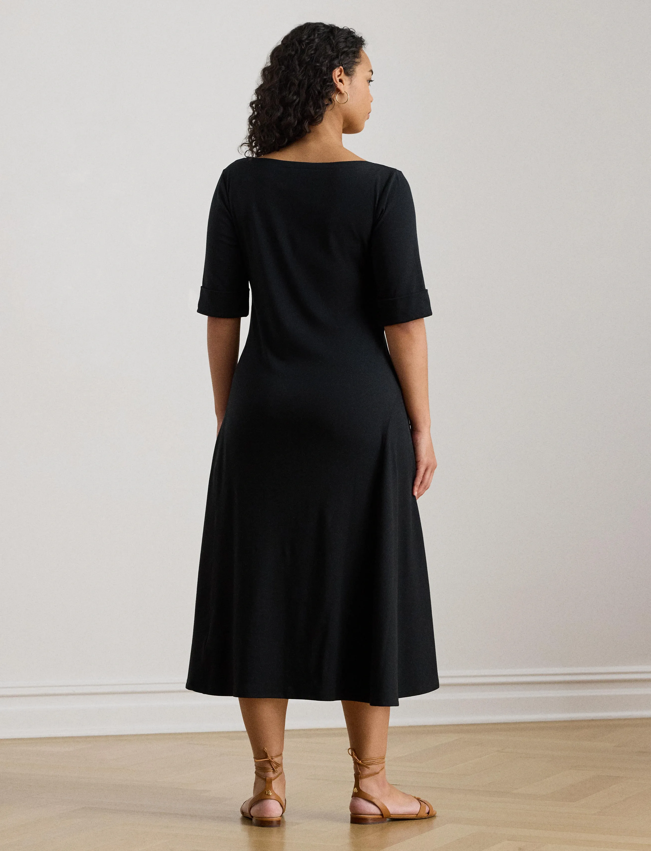 Lauren Women - Rib-Knit Stretch Cotton Midi Dress - black - 3