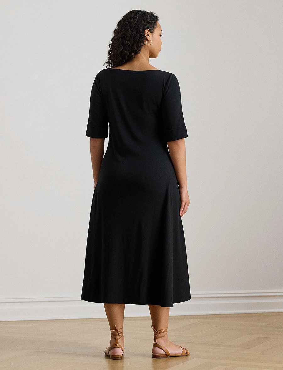 Lauren Women - Rib-Knit Stretch Cotton Midi Dress - black - 3