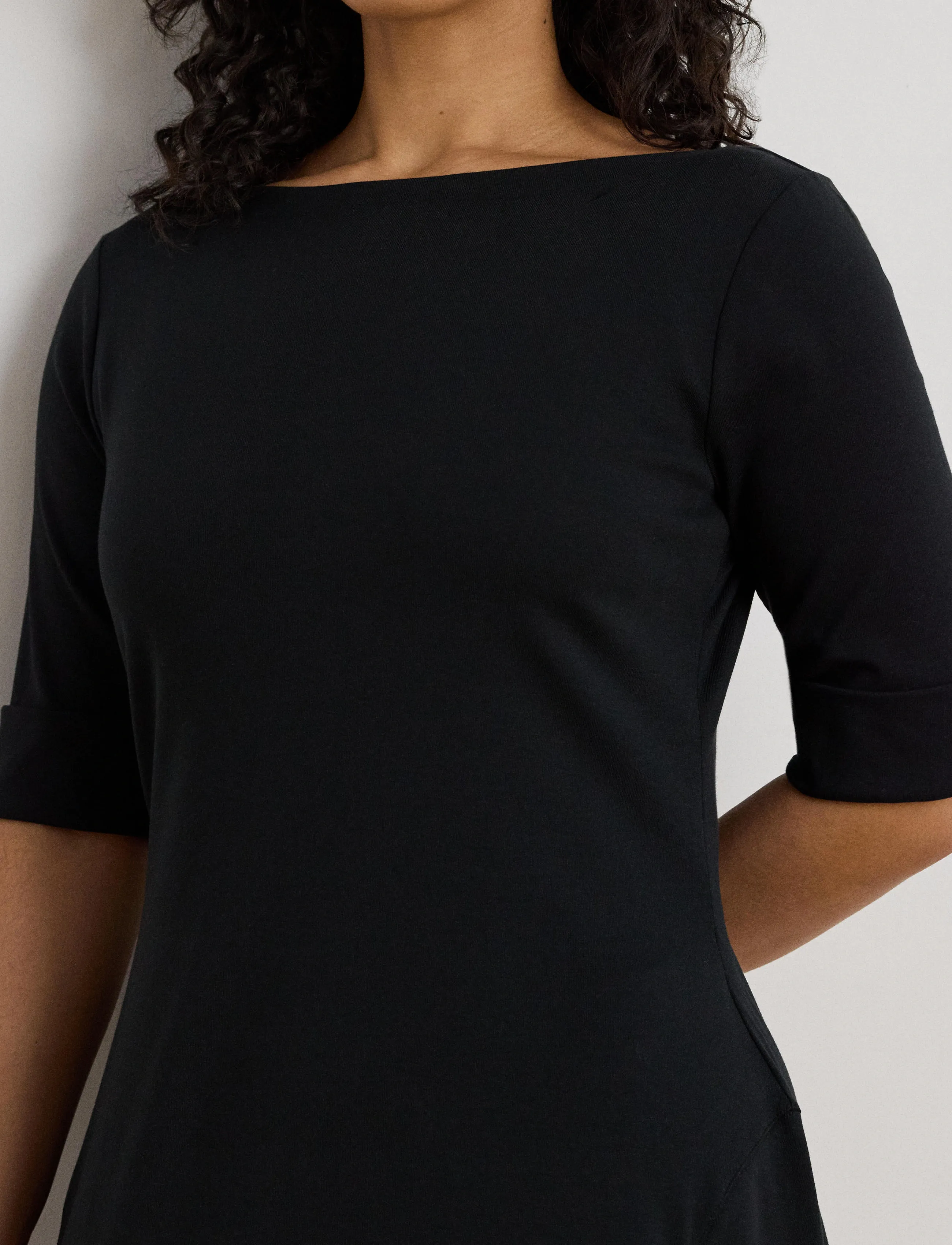 Lauren Women - Rib-Knit Stretch Cotton Midi Dress - black - 4