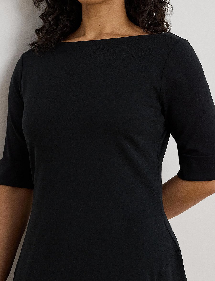 Lauren Women - Rib-Knit Stretch Cotton Midi Dress - black - 4