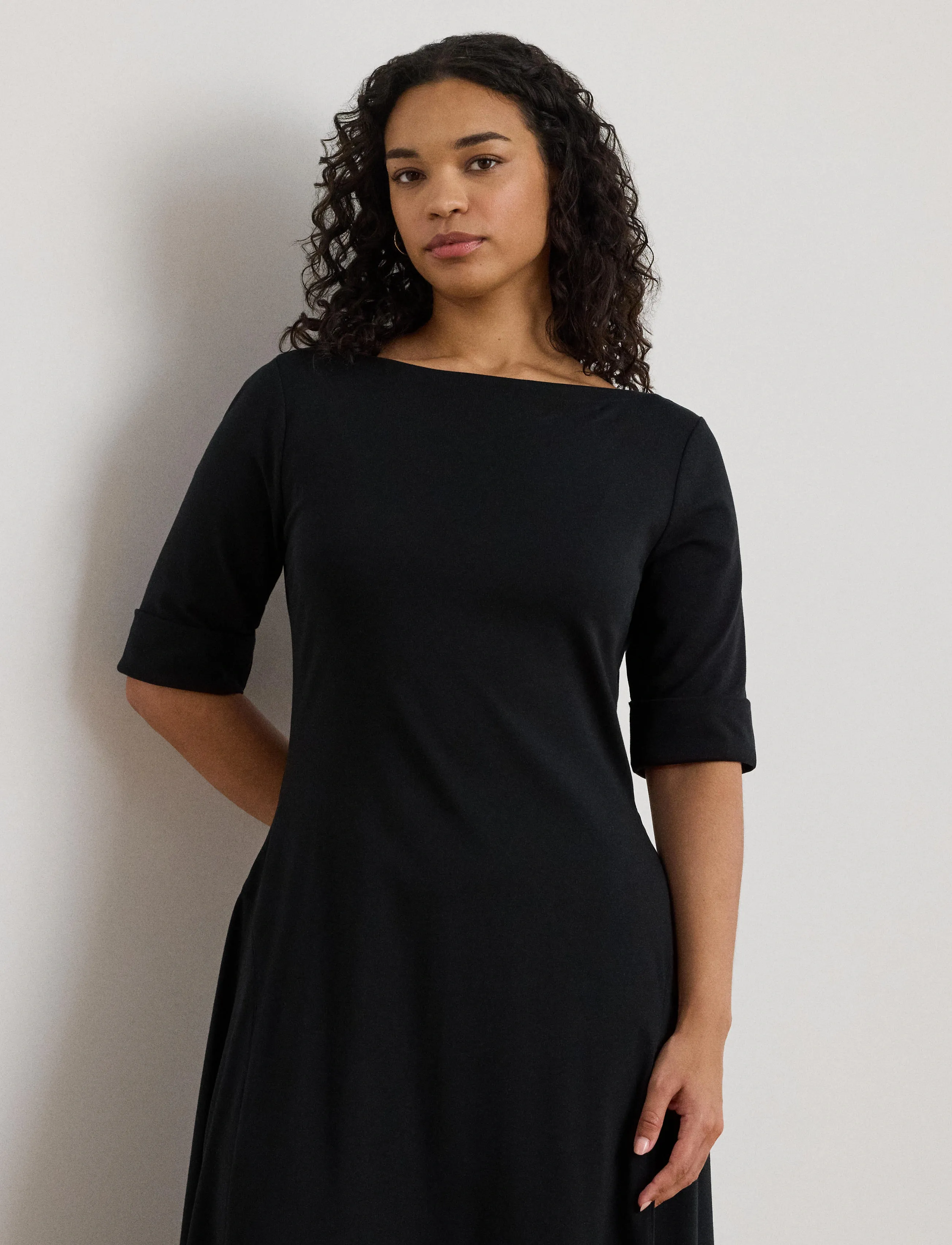 Lauren Women - Rib-Knit Stretch Cotton Midi Dress - black - 5
