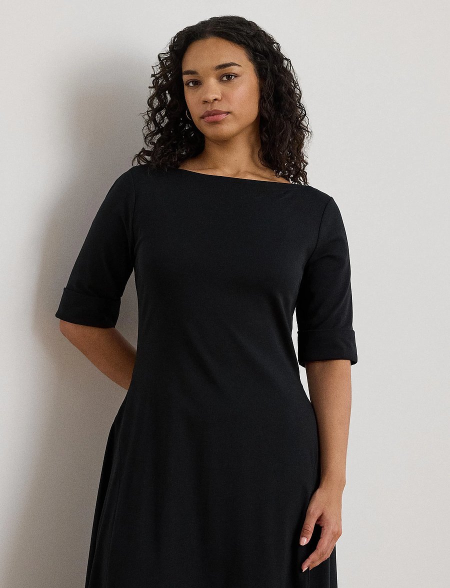 Lauren Women - Rib-Knit Stretch Cotton Midi Dress - black - 5