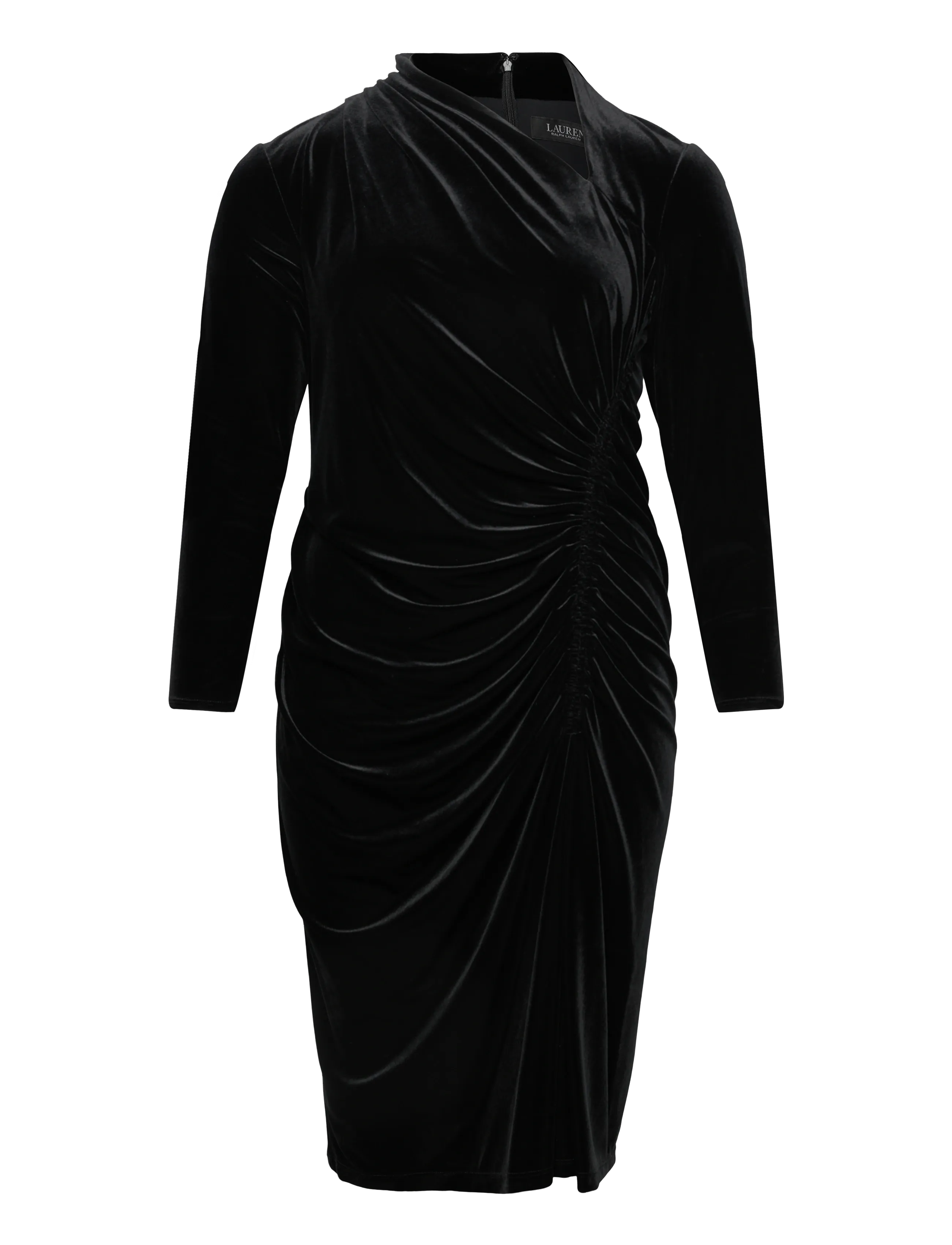 Lauren Women Ruched Velvet Asymmetrical Dress, 52, Designer, Schwarz - Knee-length & Midi, Frauen