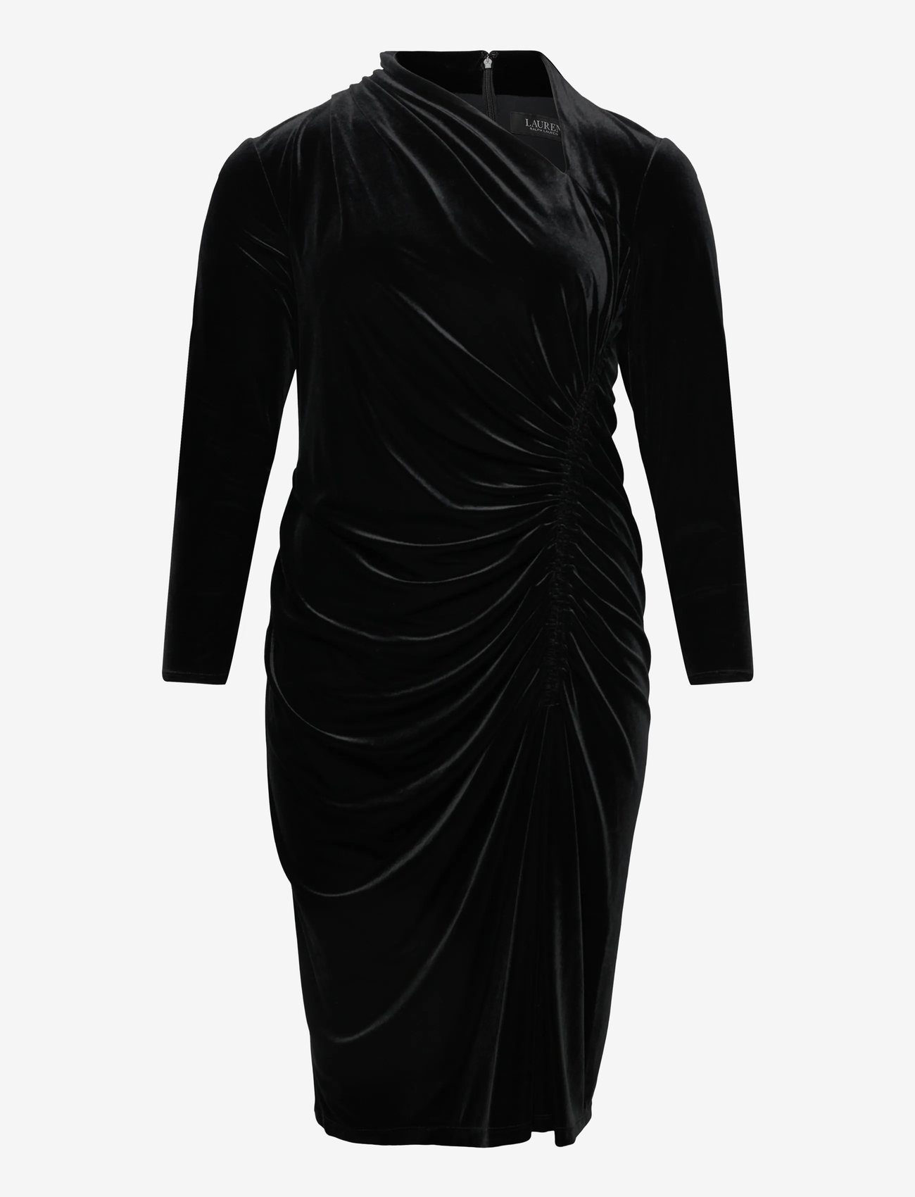 Lauren Women - Ruched Velvet Asymmetrical Dress - kootud kleidid - black velvet - 0