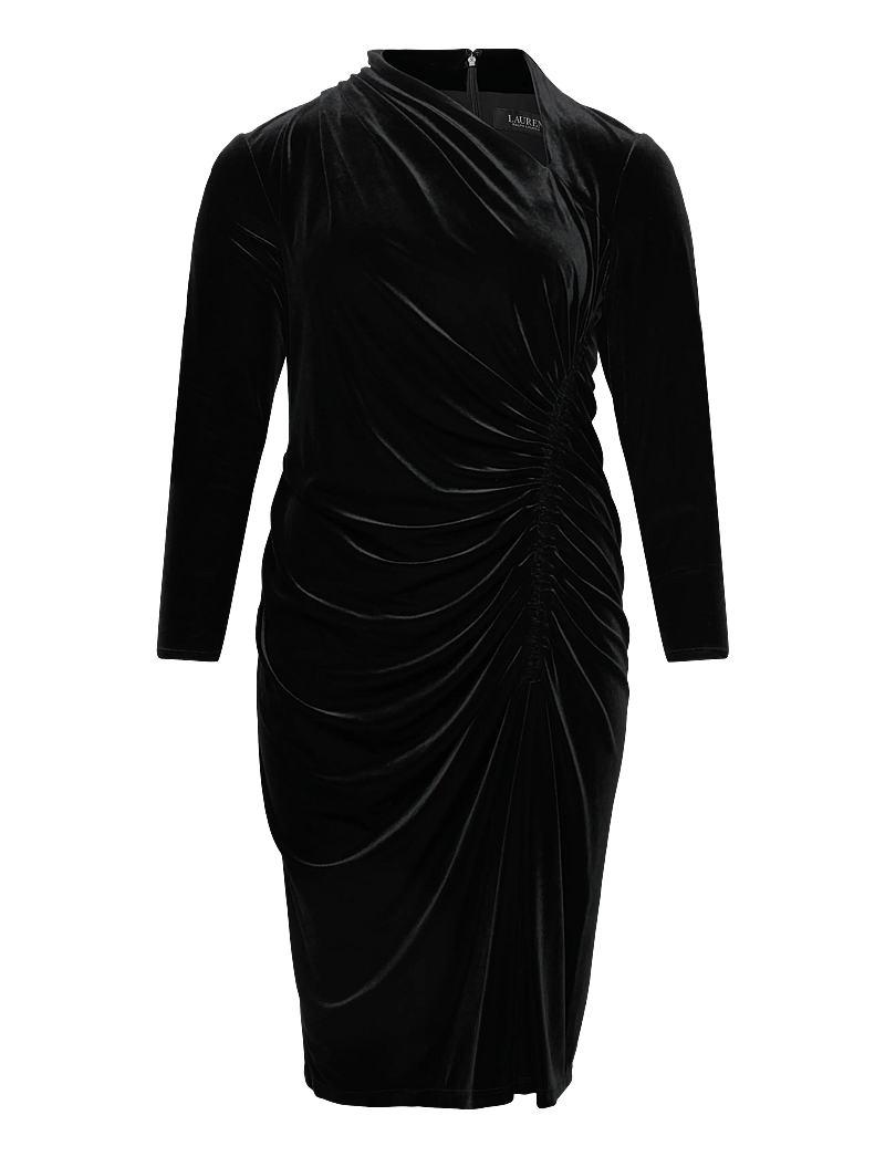Lauren Women - Ruched Velvet Asymmetrical Dress - kootud kleidid - black velvet - 0