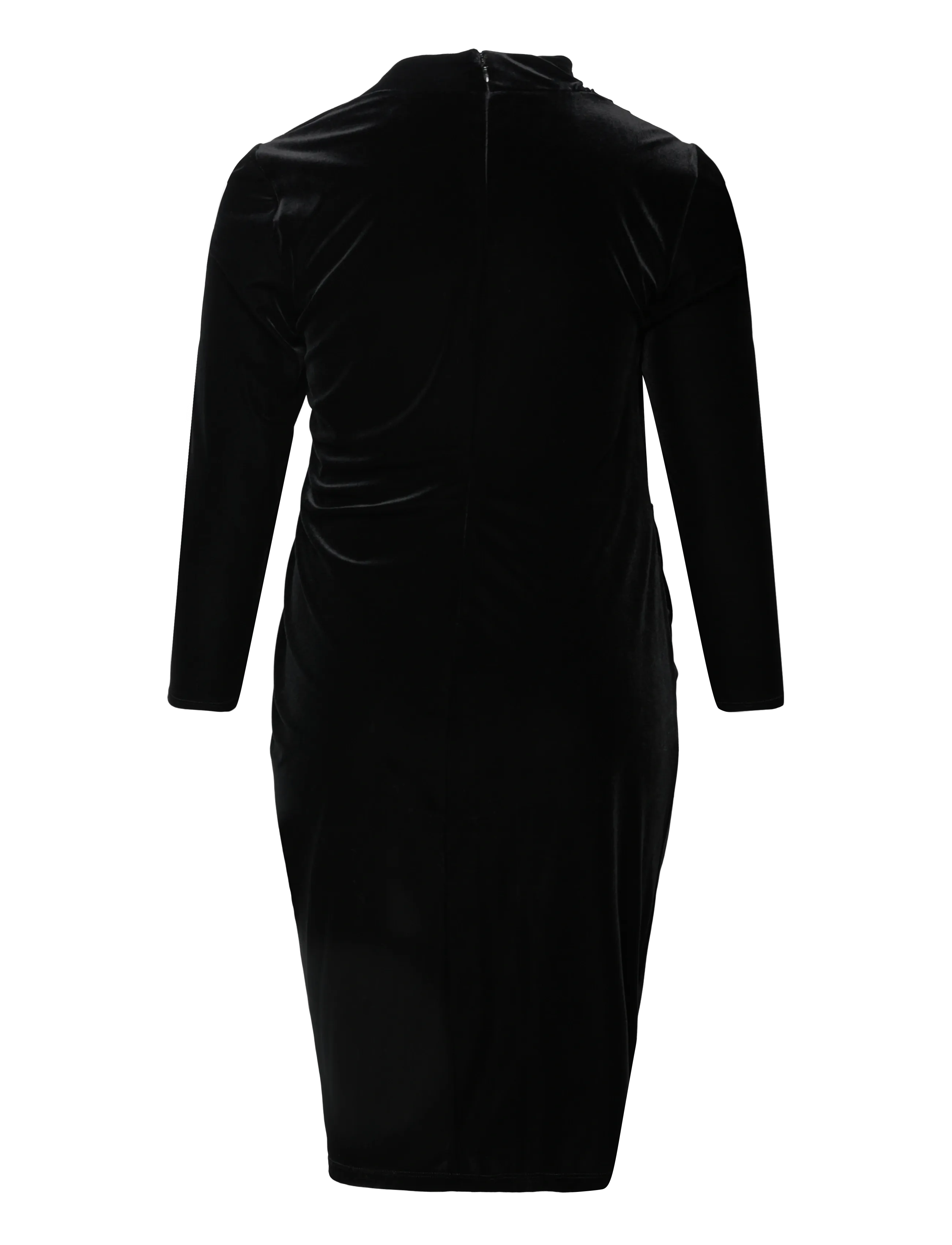 Lauren Women - Ruched Velvet Asymmetrical Dress - strickkleider - black velvet - 1