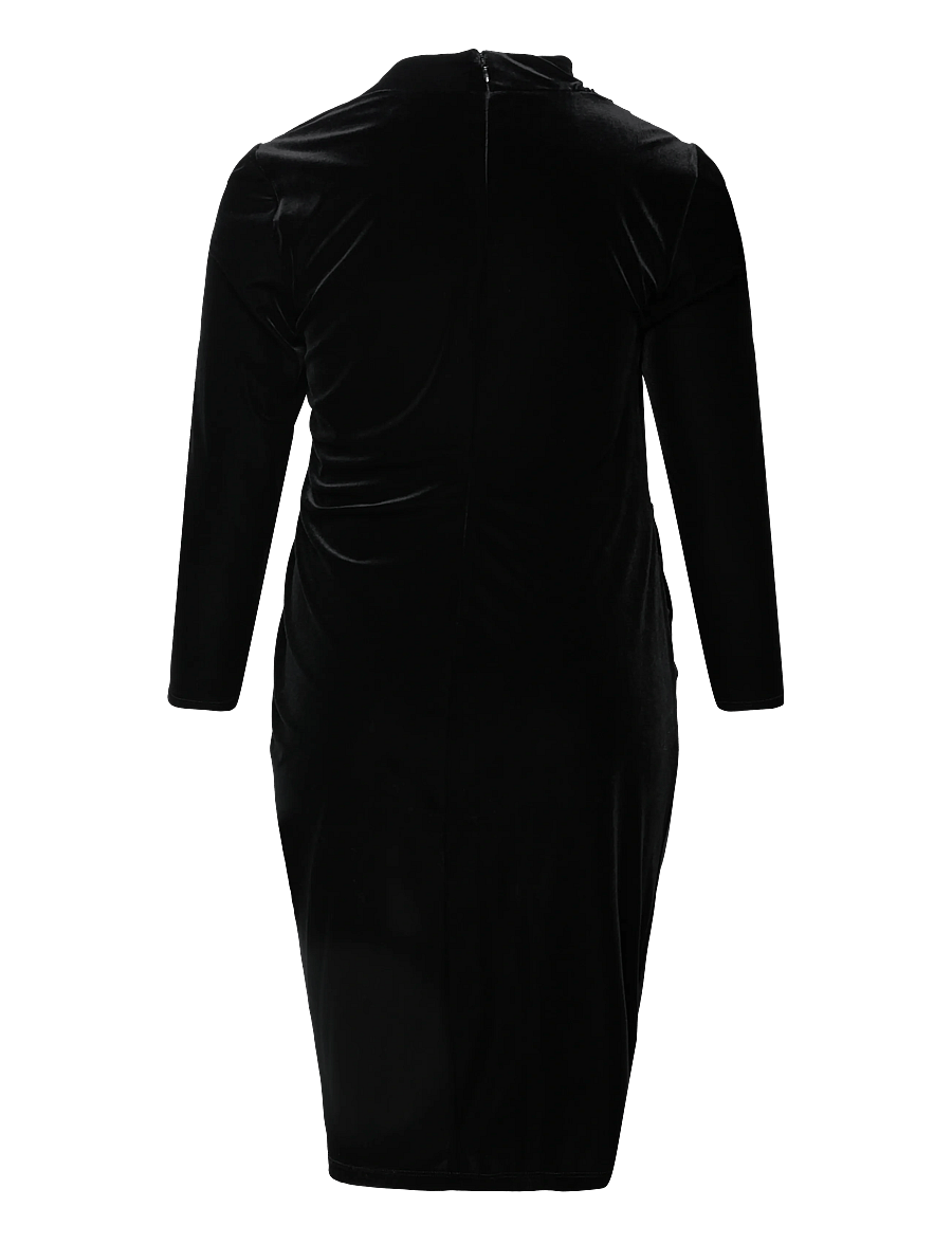 Lauren Women - Ruched Velvet Asymmetrical Dress - knitted dresses - black velvet - 1