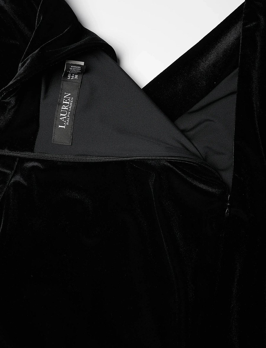 Lauren Women - Ruched Velvet Asymmetrical Dress - knitted dresses - black velvet - 3