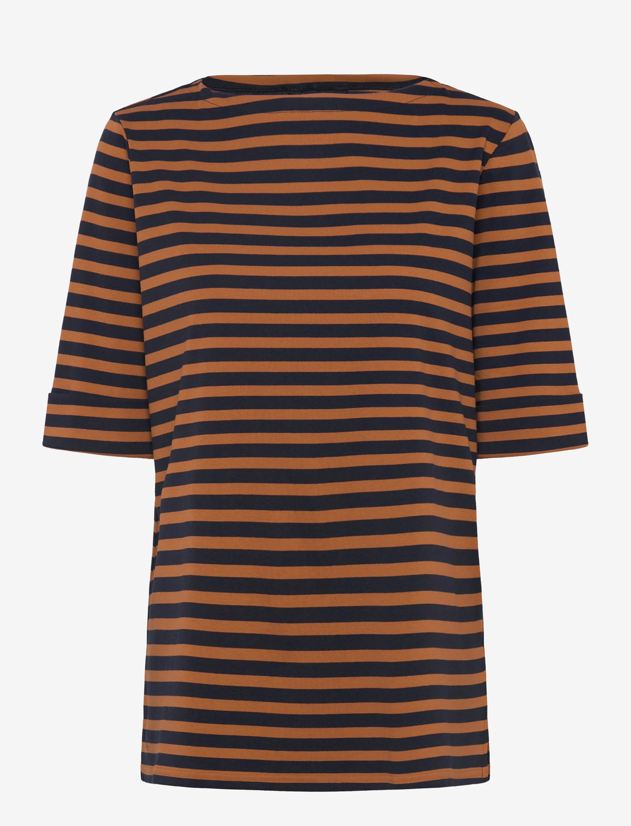 Lauren Women - Striped Stretch Cotton Boatneck Tee - t-shirts - lauren navy/cinna - 0