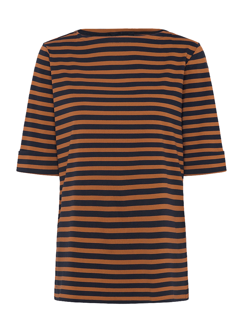 Lauren Women - Striped Stretch Cotton Boatneck Tee - t-shirts - lauren navy/cinna - 0