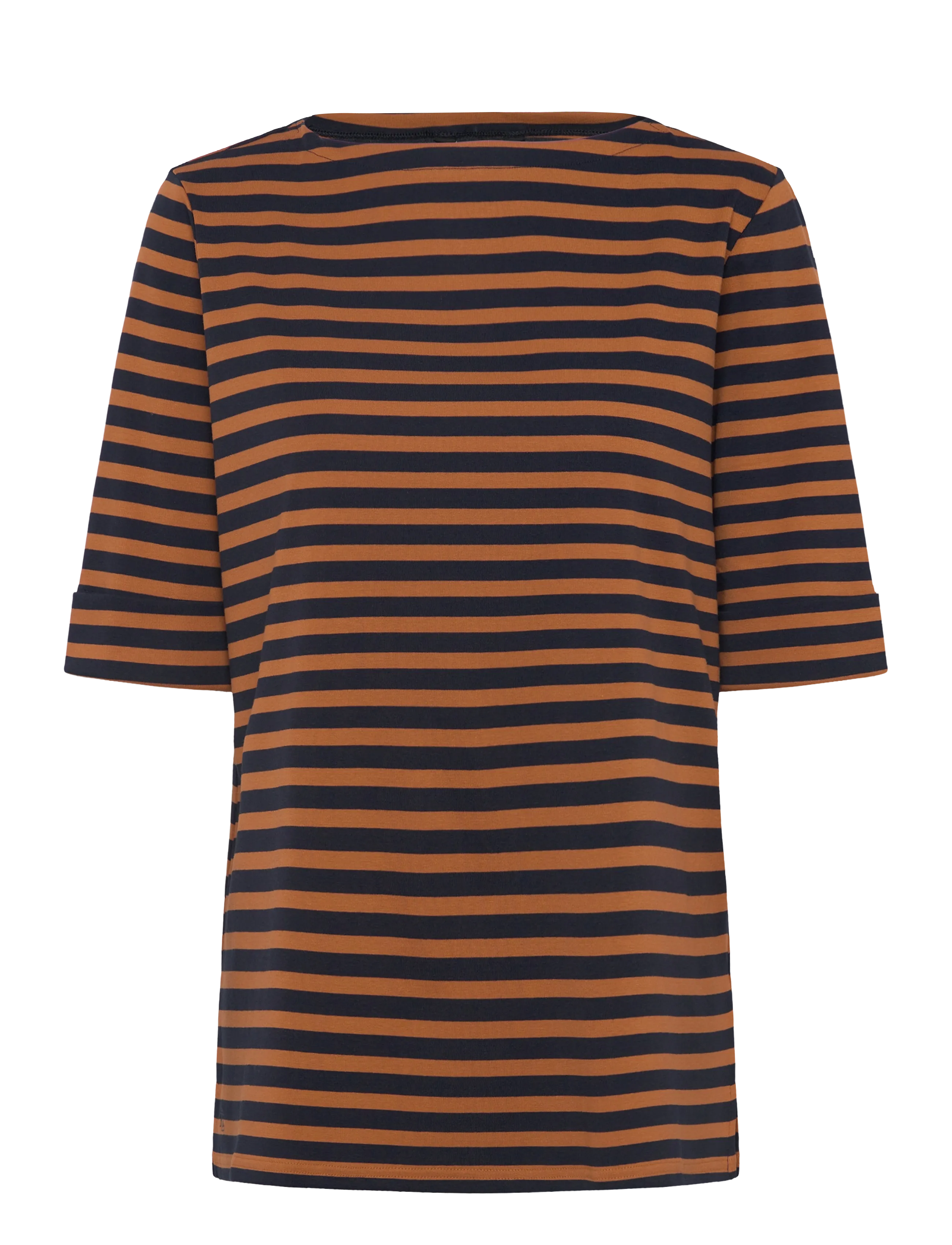 Lauren Women Striped Stretch Cotton Boatneck Tee - Tøj - LAUREN NAVY/CINNA / navy