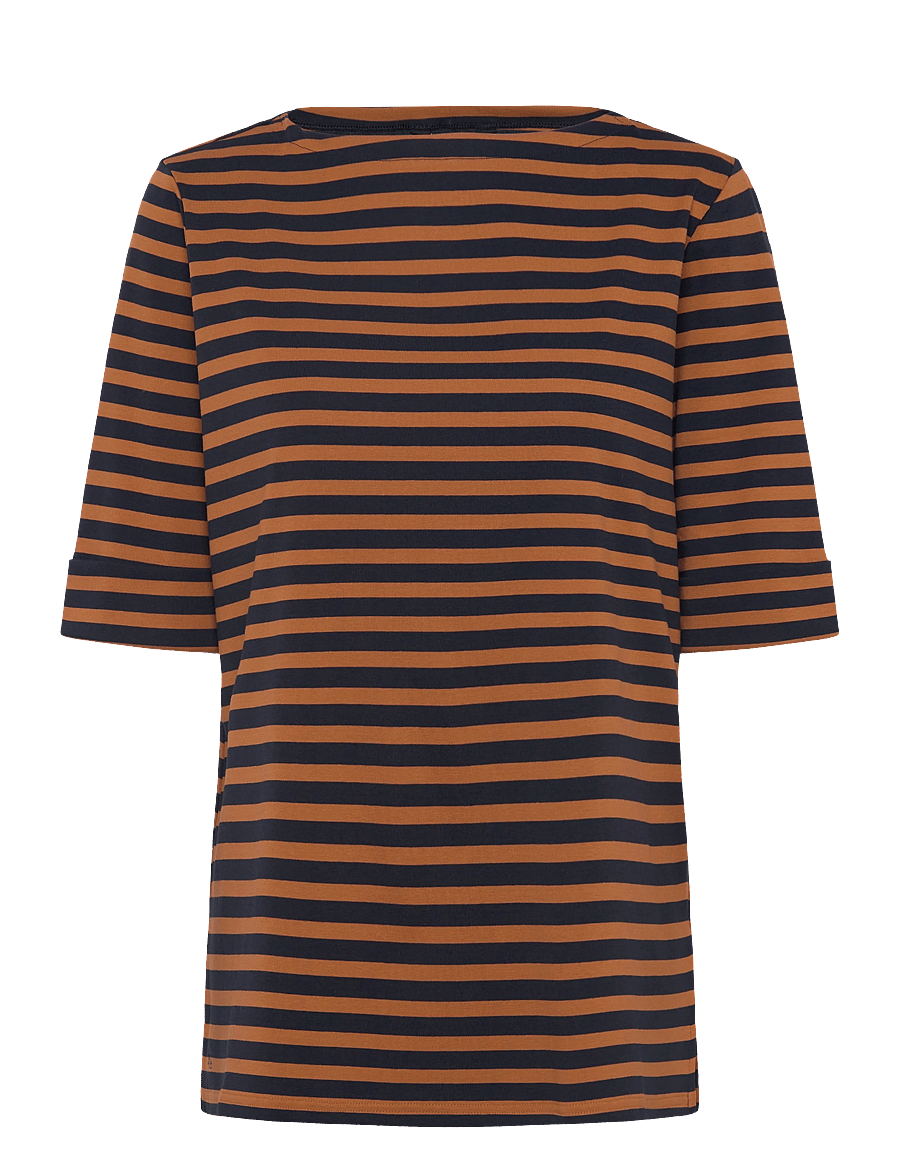 Lauren Women - Striped Stretch Cotton Boatneck Tee - t-shirts - lauren navy/cinna - 0