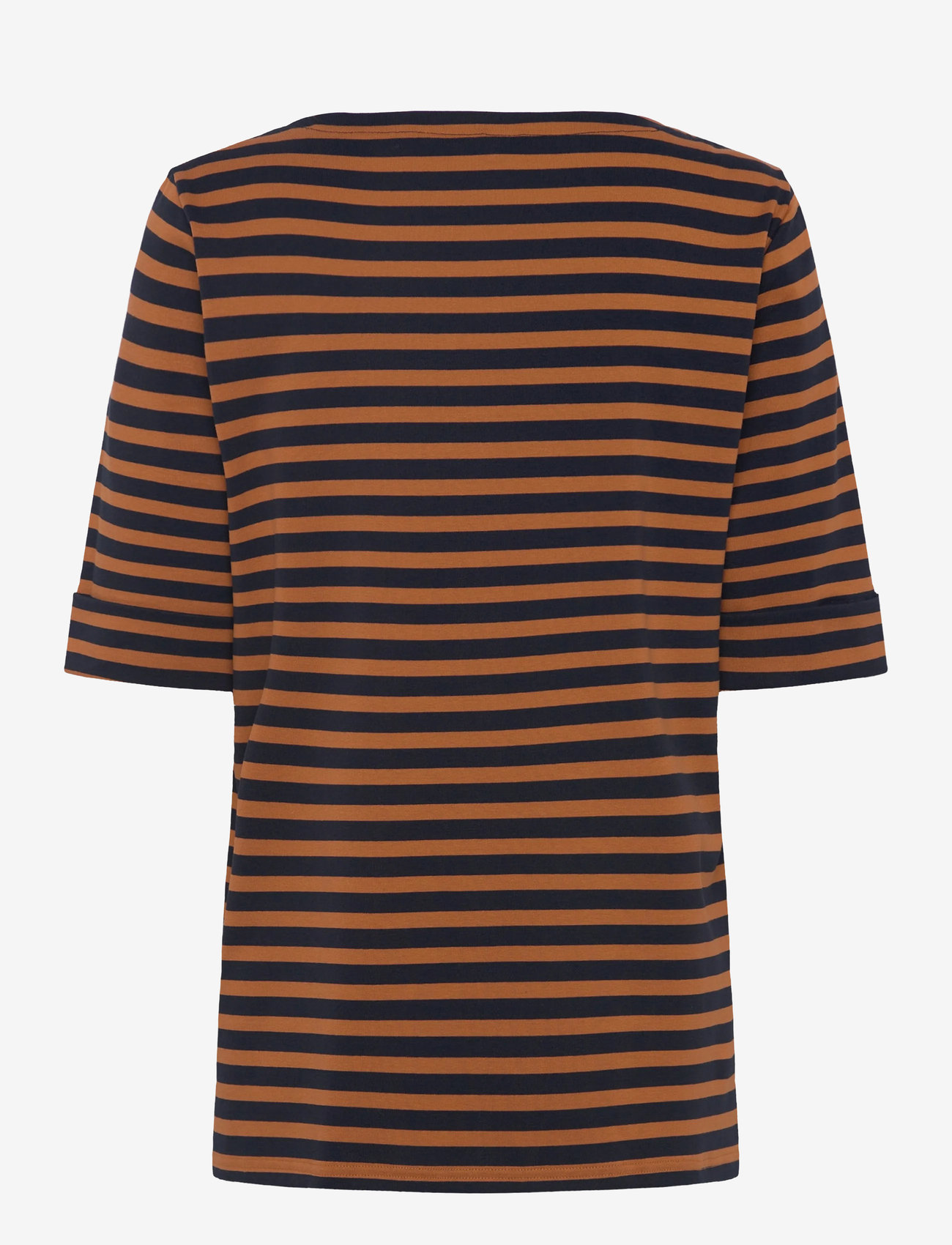 Lauren Women - Striped Stretch Cotton Boatneck Tee - t-shirts - lauren navy/cinna - 1
