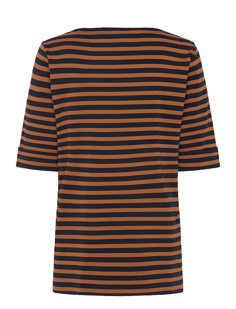 Lauren Women - Striped Stretch Cotton Boatneck Tee - t-shirts - lauren navy/cinna - 1