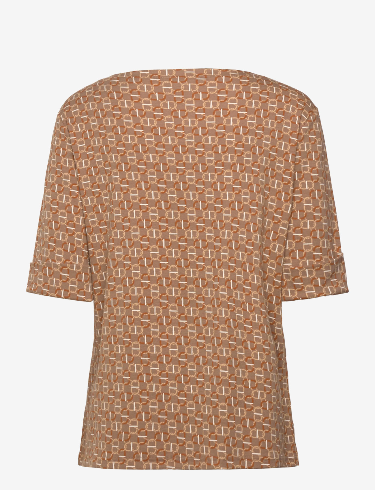 Lauren Women - Geo-Print Stretch Cotton Boatneck Tee - t-shirts - taupe multi - 1