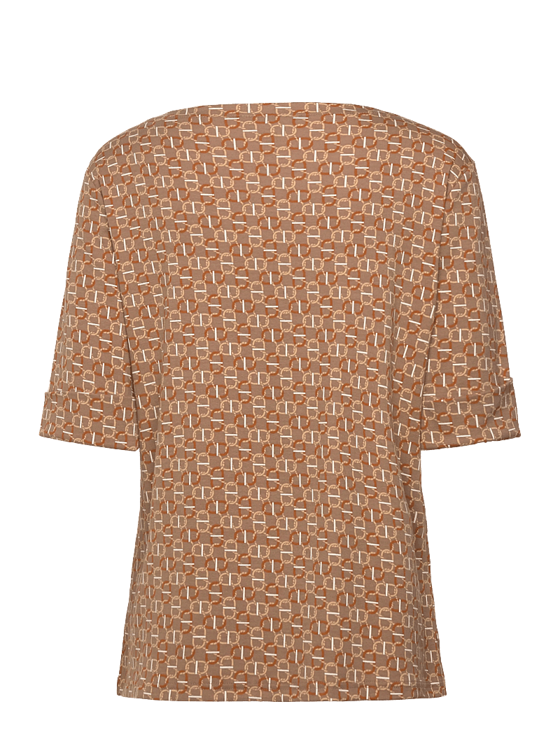 Lauren Women - Geo-Print Stretch Cotton Boatneck Tee - t-shirts - taupe multi - 1