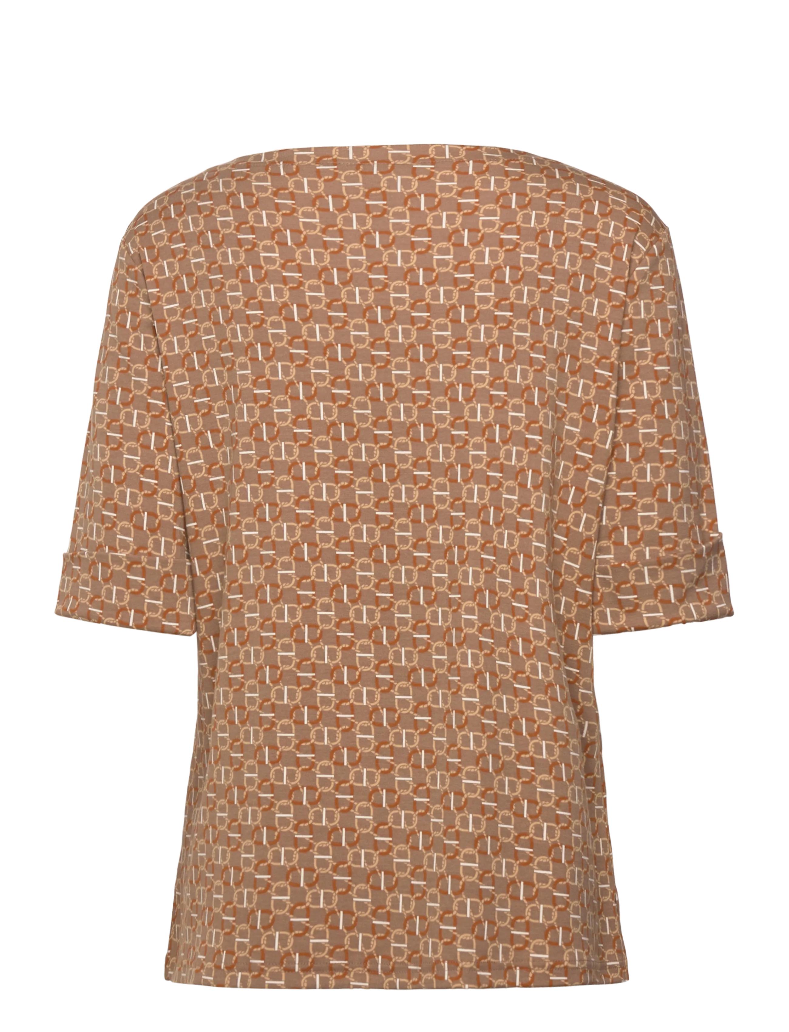 Lauren Women - Geo-Print Stretch Cotton Boatneck Tee - taupe multi - 1