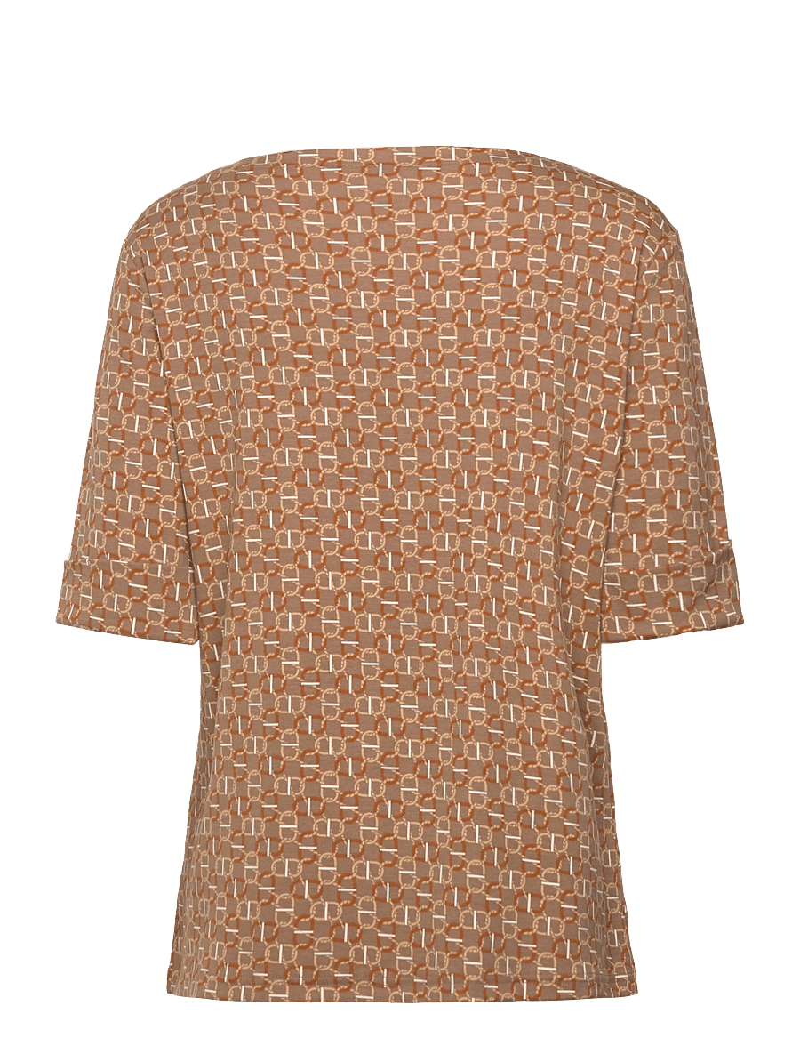 Lauren Women - Geo-Print Stretch Cotton Boatneck Tee - taupe multi - 1
