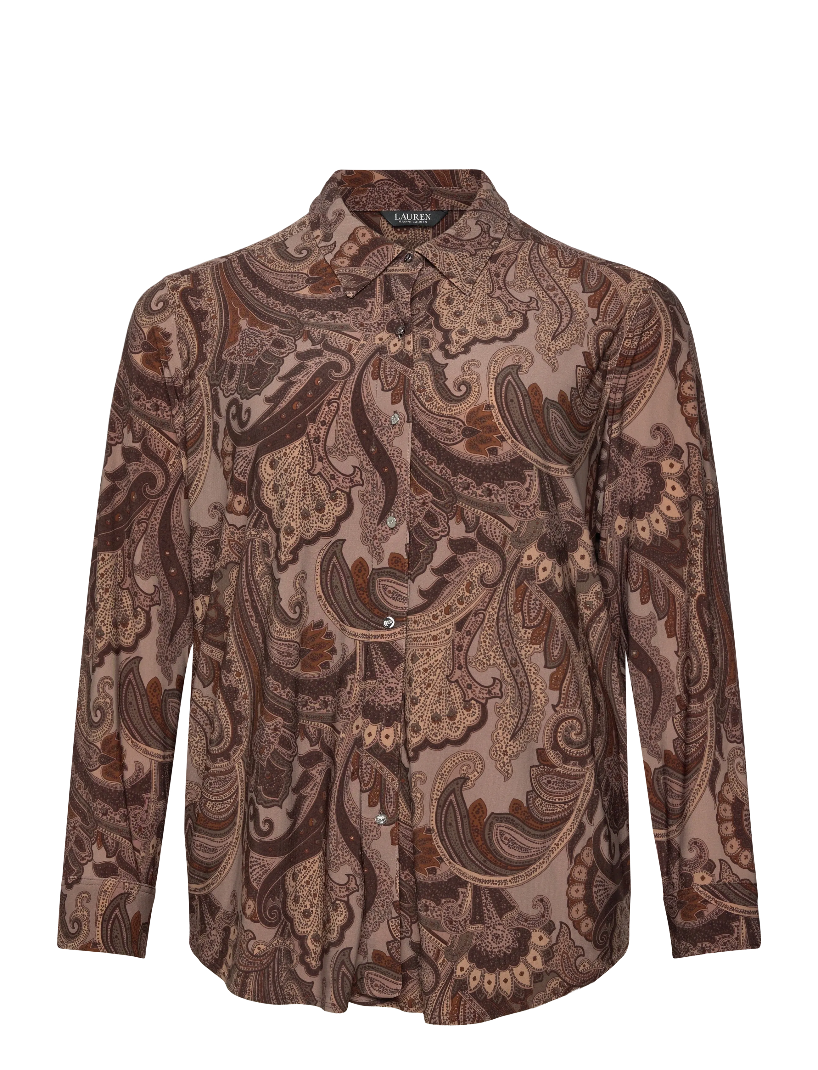 Lauren Women Slim Fit Paisley Jersey Shirt, 54-56, Shirts, Braun - Long-sleeved, Frauen