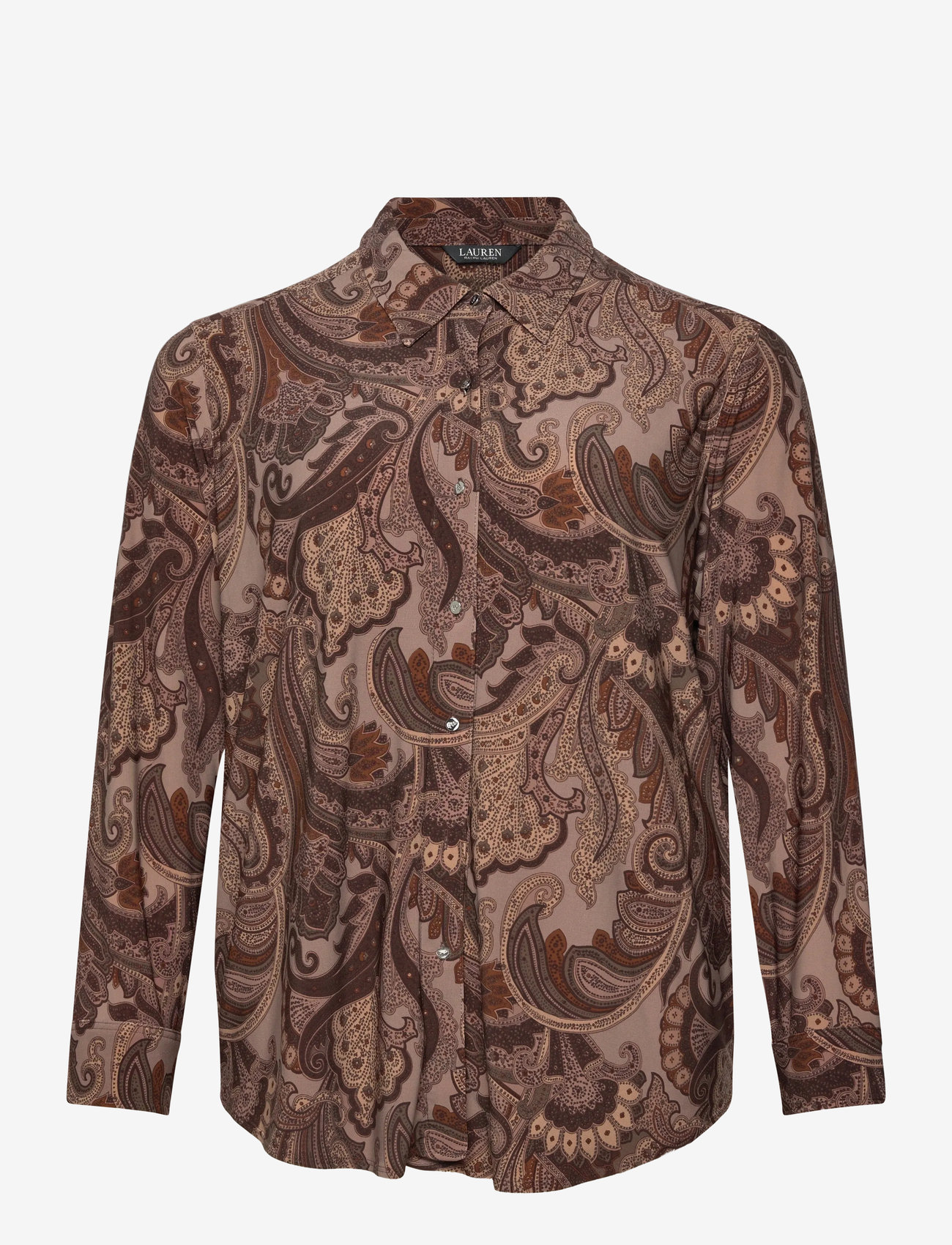 Lauren Women - Slim Fit Paisley Jersey Shirt - jeansskjortor - taupe multi - 0