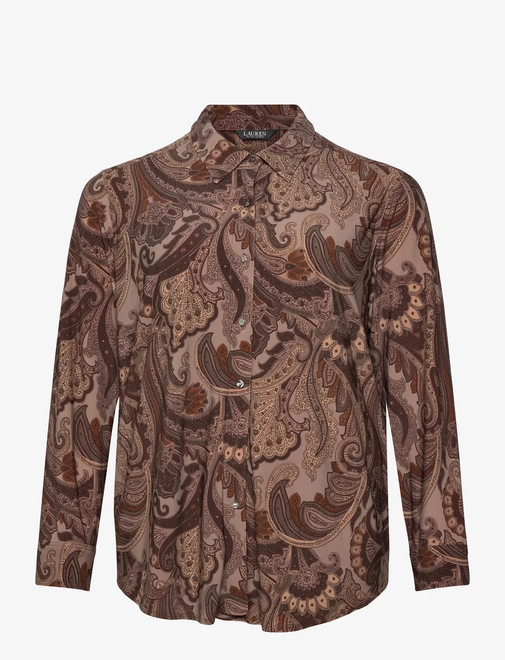 Lauren Women - Slim Fit Paisley Jersey Shirt - pitkähihaiset paidat - taupe multi - 0