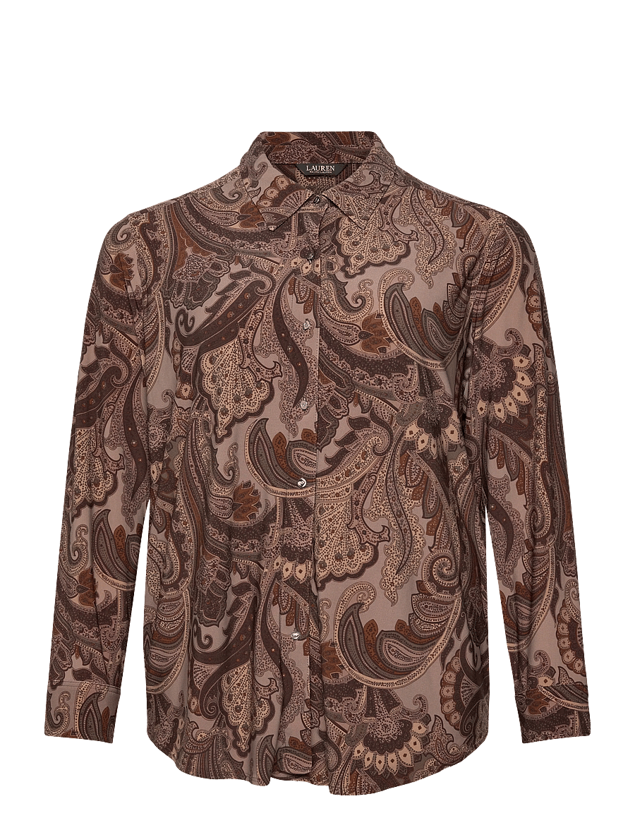 Lauren Women - Slim Fit Paisley Jersey Shirt - krekli ar garām piedurknēm - taupe multi - 0